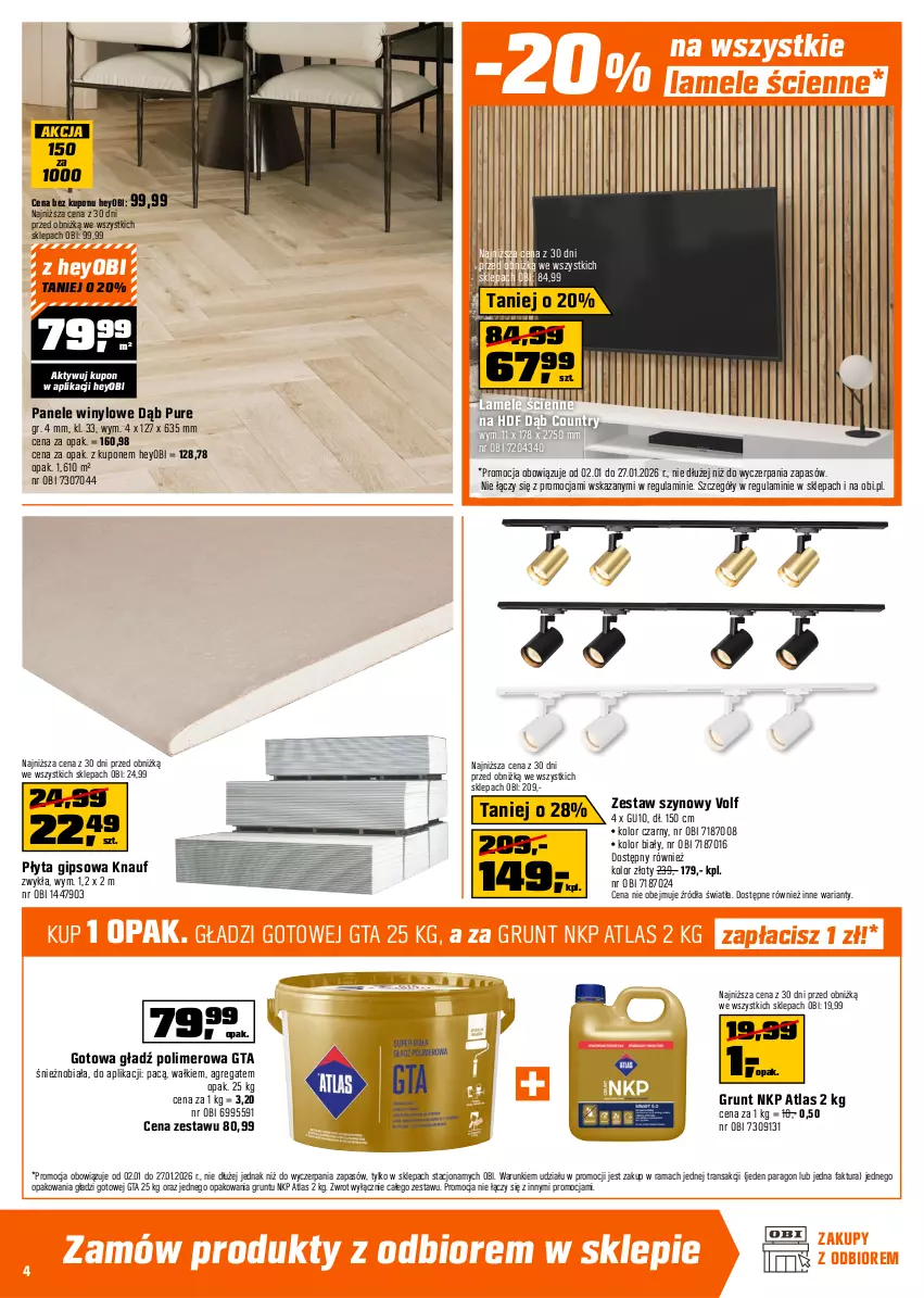 Gazetka promocyjna Obi - Gazetka OBI - ważna 02.01 do 27.01.2026 - strona 4 - produkty: Chia, Fa, Gładź polimerowa, Grunt, Kokos, NBA, Ogród, Osłonka, Palma, Płyta, Płyta gipsowa, Pur, Rama, Tarta, Tran, Wycieraczka