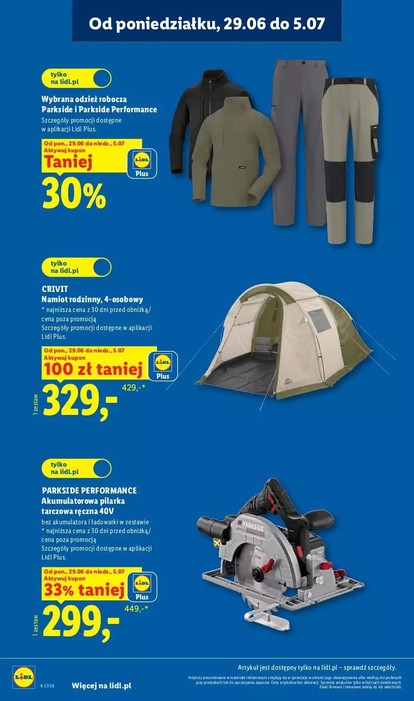 Gazetka promocyjna Lidl - Katalog ważny od 29.06 - ważna 29.06 do 04.07.2026 - strona 10 - produkty: Akumulator, Namiot, Parkside, Pilarka tarczowa