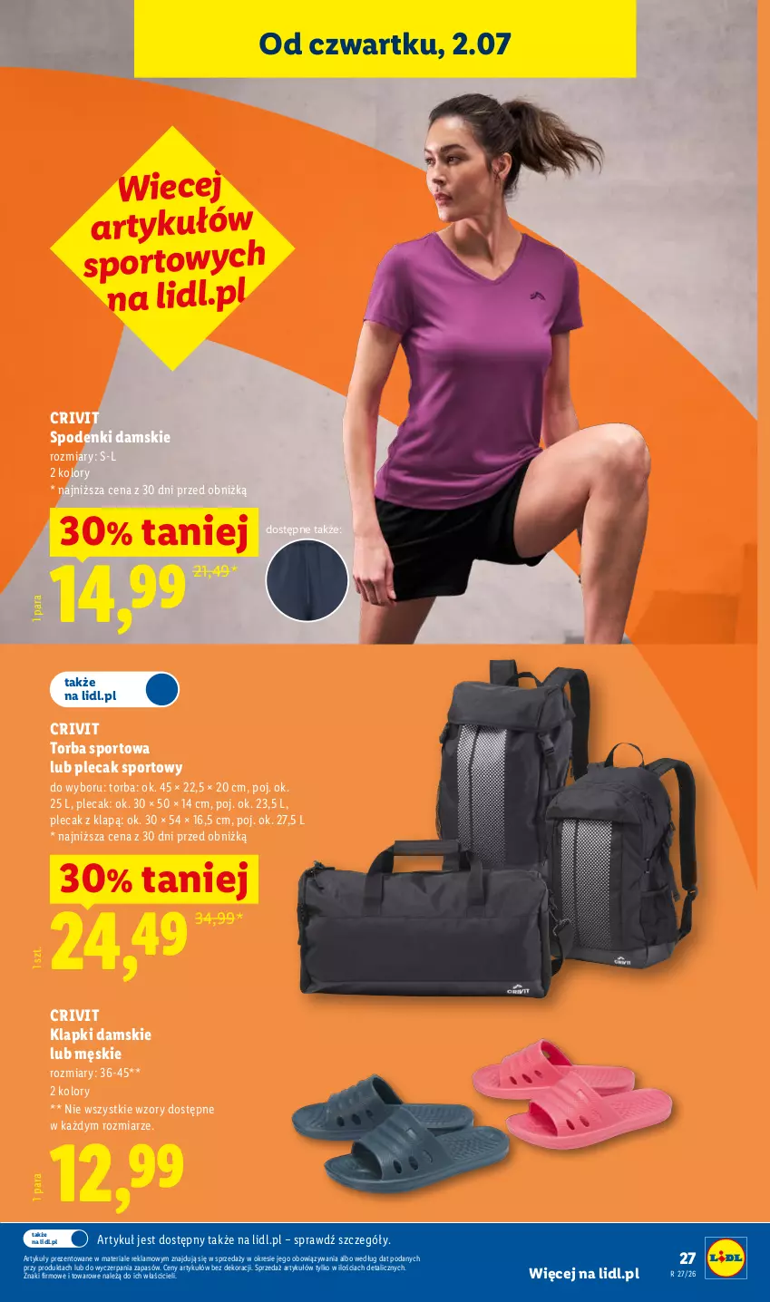 Gazetka promocyjna Lidl - Katalog ważny od 29.06 - ważna 29.06 do 04.07.2026 - strona 37 - produkty: Klapki, Plecak, Por, Sport, Torba