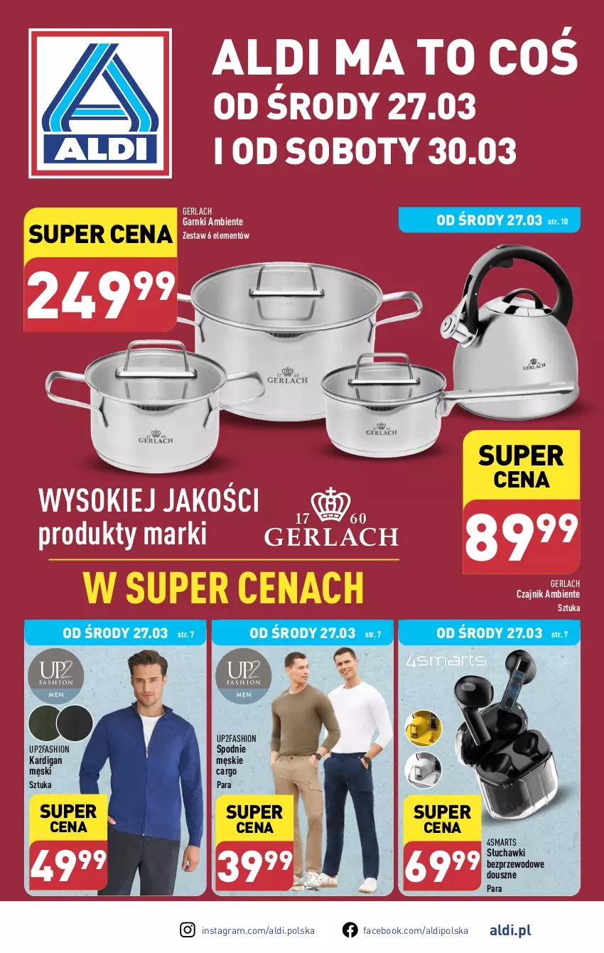 Gazetka promocyjna Aldi - Pełna oferta - ważna 27.03 do 30.03.2024 - strona 1 - produkty: Czajnik, Fa, Gra, Kardigan, Słuchawki, Sok, Spodnie