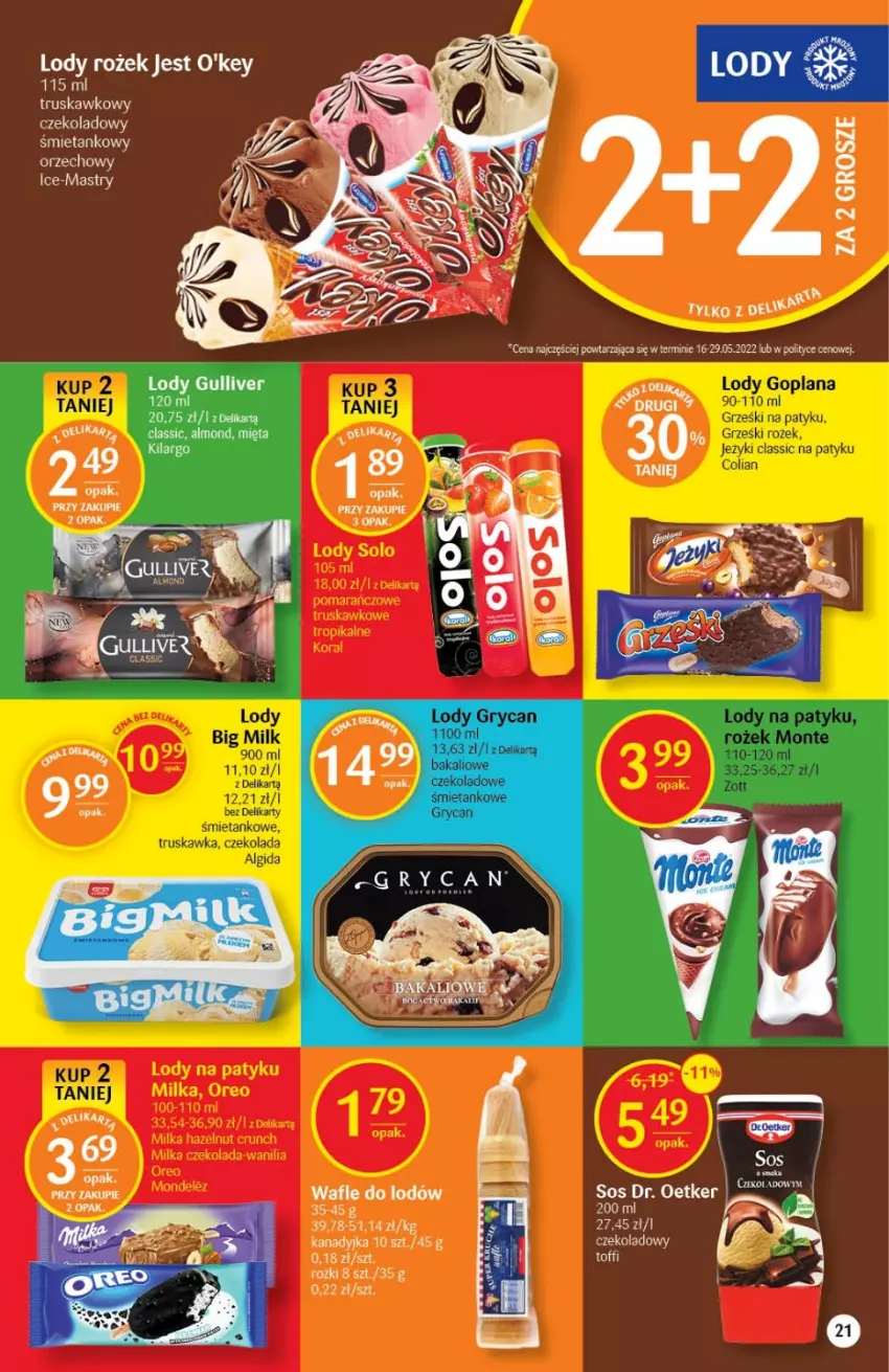Gazetka promocyjna Delikatesy Centrum - Gazetka DC27 - ważna 14.07 do 20.07.2022 - strona 21 - produkty: Gry, Lody, Wafle, Wafle do lodów