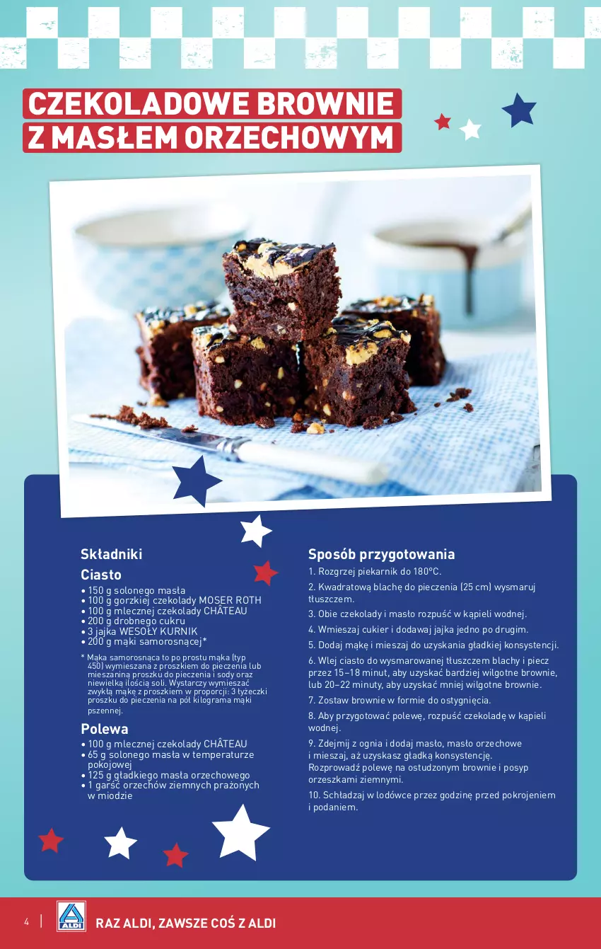 Gazetka promocyjna Aldi - Smakowita podróż do USA - ważna 24.06 do 30.06.2024 - strona 4 - produkty: Brownie, Cukier, Gra, LG, Mąka, Masło, Masło orzechowe, Moser Roth, Nuty, Piec, Piekarnik, Por, Rama, Ser