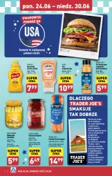 Gazetka promocyjna Aldi - Smakowita podróż do USA - Gazetka - ważna od 30.06 do 30.06.2024 - strona 2 - produkty: Ketchup, Sos, Ser, Mus, Smakowita, Hot dog, Parówki, Papryka, Hamburger, Burger, Papryka jalapeño, Heinz, Kukurydza, Musztarda