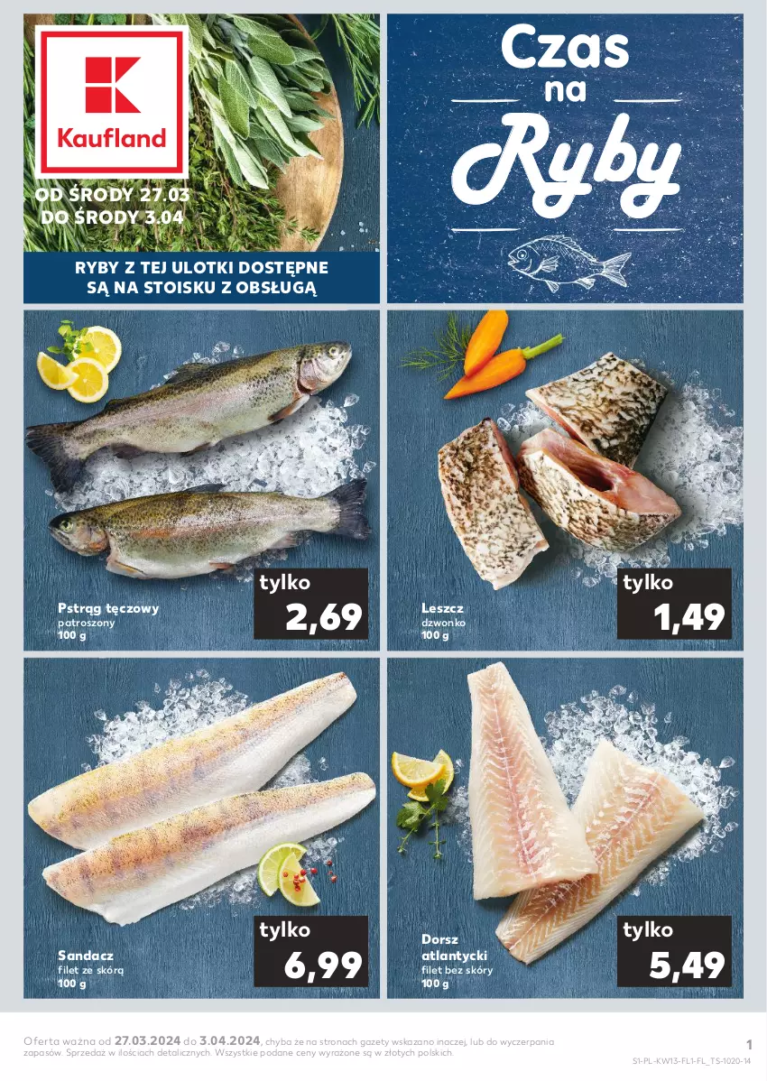 Gazetka promocyjna Kaufland - Mocny Start - ważna 27.03 do 03.04.2024 - strona 1 - produkty: Dorsz, Pstrąg, Pstrąg tęczowy, Sandacz, Sandacz filet