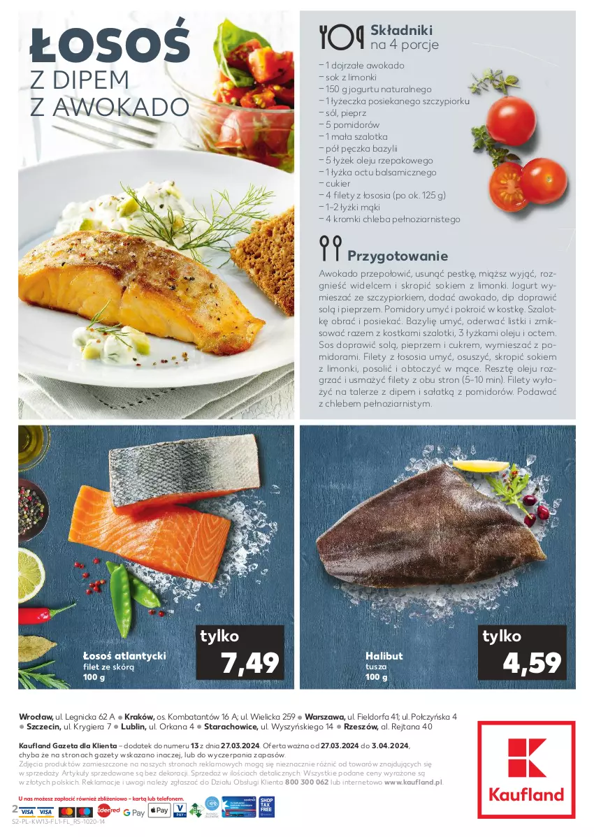 Gazetka promocyjna Kaufland - Mocny Start - ważna 27.03 do 03.04.2024 - strona 2 - produkty: Bazyl, Chleb, Cukier, Fa, Halibut, Jogurt, Olej, Orka, Pieprz, Pomidory, Por, Sałat, Sok, Sól, Sos, Szal, Talerz, Tusz, Wagi