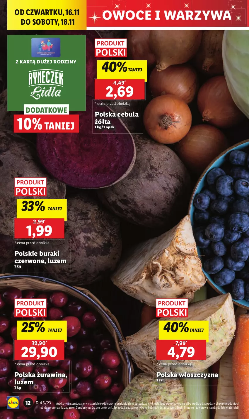 Gazetka promocyjna Lidl - GAZETKA - ważna 16.11 do 18.11.2023 - strona 20 - produkty: Buraki, Cebula, Chleb, Fa, Owoce, Ser, Warzywa, Warzywa i owoce