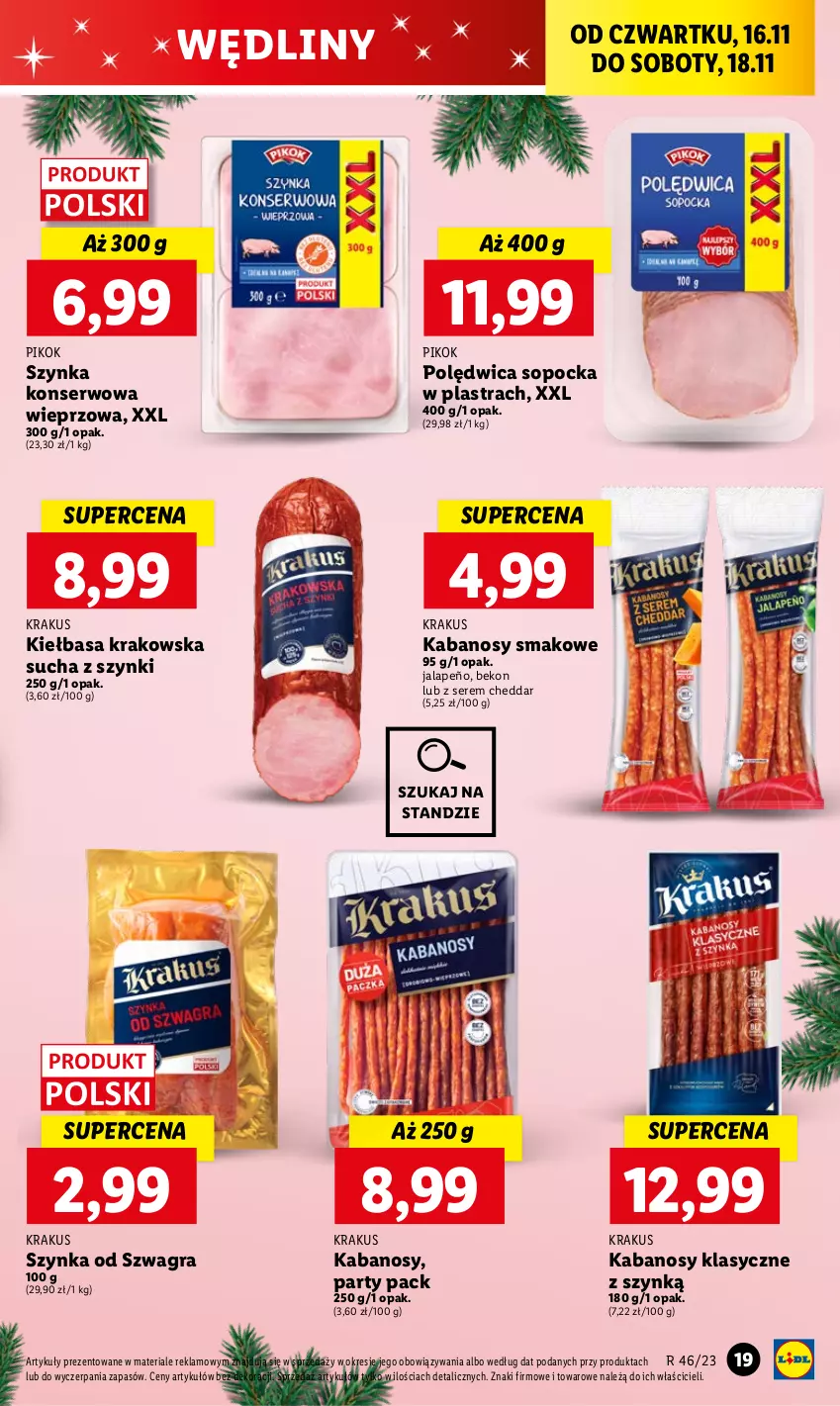 Gazetka promocyjna Lidl - GAZETKA - ważna 16.11 do 18.11.2023 - strona 27 - produkty: Beko, Cheddar, Gra, Kabanos, Kiełbasa, Kiełbasa krakowska, Krakus, PIKOK, Polędwica, Ser, Szynka, Szynka konserwowa