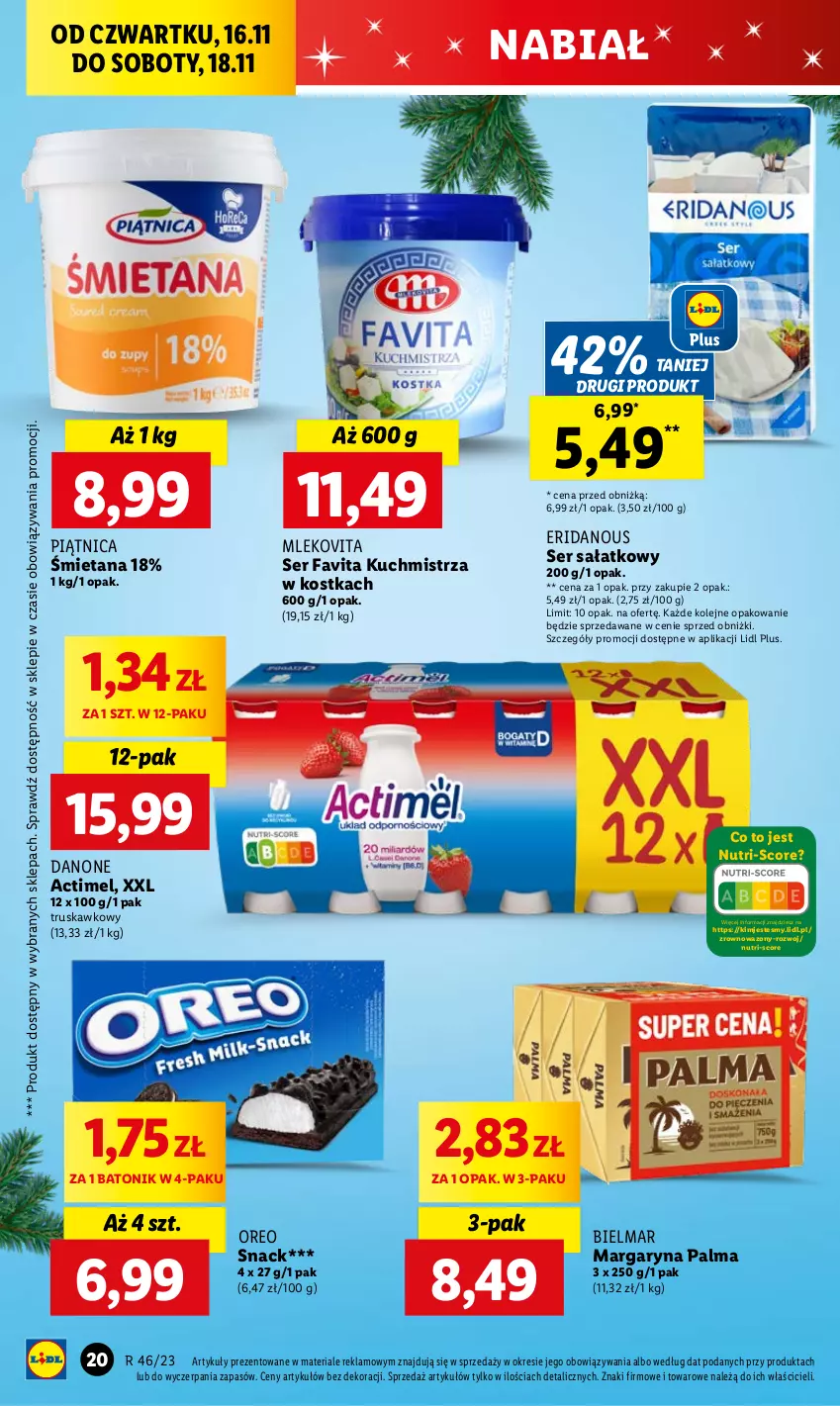 Gazetka promocyjna Lidl - GAZETKA - ważna 16.11 do 18.11.2023 - strona 28 - produkty: Actimel, Baton, Danone, Fa, Favita, Margaryna, Mleko, Mlekovita, Olej, Oreo, Palma, Piątnica, Sałat, Ser, Tonik, Wazon