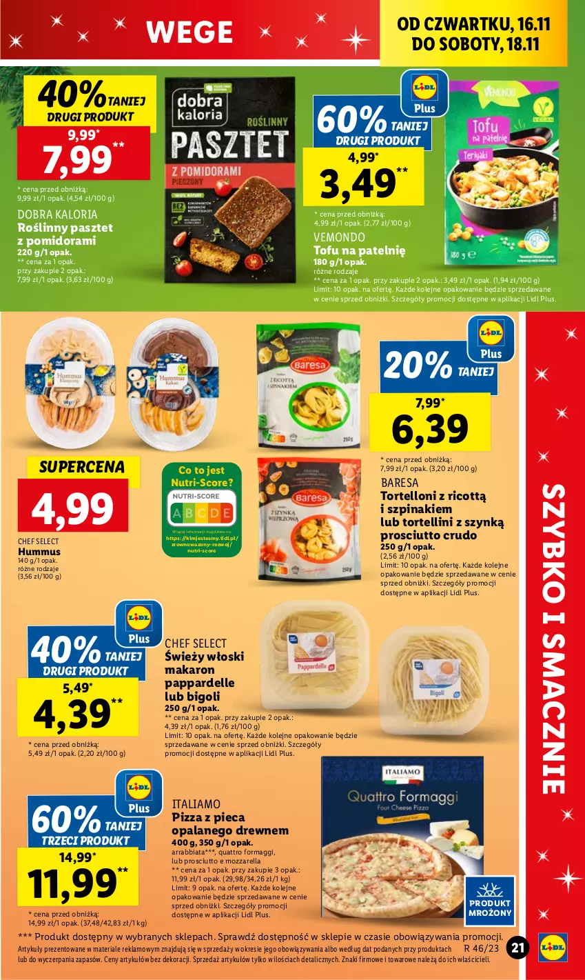 Gazetka promocyjna Lidl - GAZETKA - ważna 16.11 do 18.11.2023 - strona 29 - produkty: Dell, Hummus, Maggi, Makaron, Mozzarella, Mus, Olej, Pasztet, Piec, Pizza, Prosciutto, Szpinak, Tofu, Tortelloni, Wazon