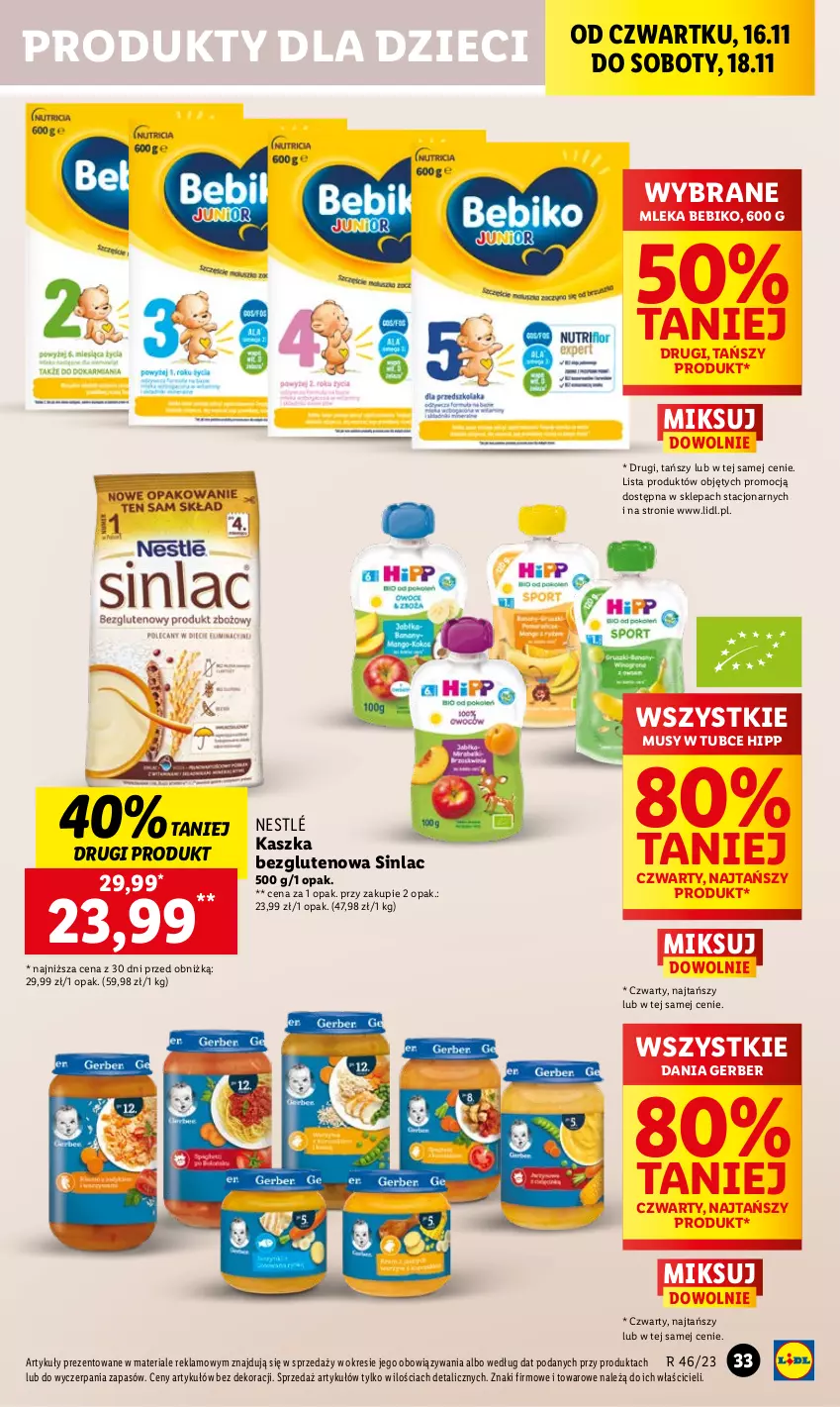 Gazetka promocyjna Lidl - GAZETKA - ważna 16.11 do 18.11.2023 - strona 45 - produkty: Bebiko, Dzieci, Gerber, HiPP, Mus, Nestlé, Sinlac