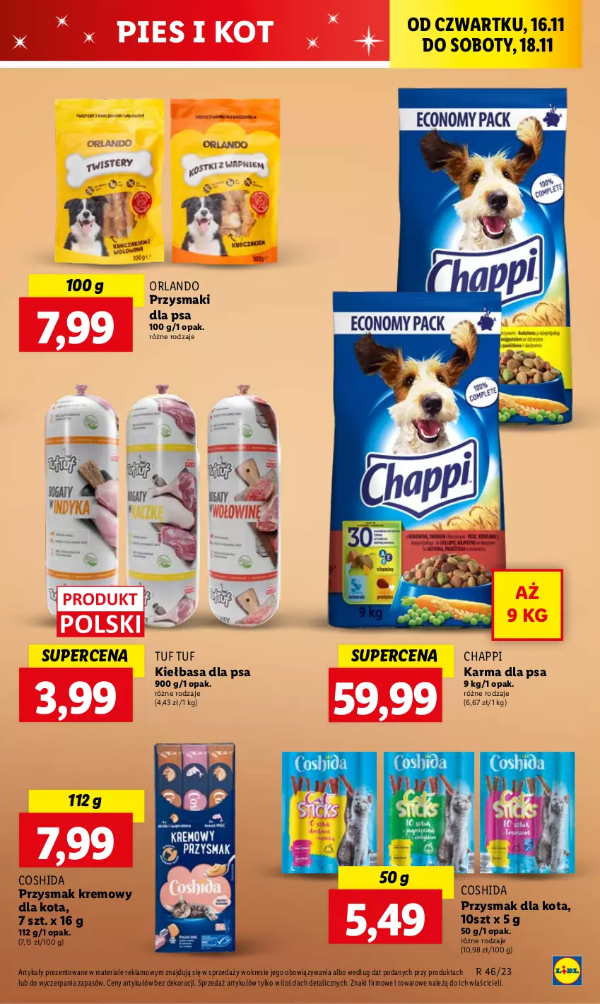 Gazetka promocyjna Lidl - GAZETKA - ważna 16.11 do 18.11.2023 - strona 54 - produkty: Chappi, Kiełbasa, Przysmak dla kota, Przysmaki