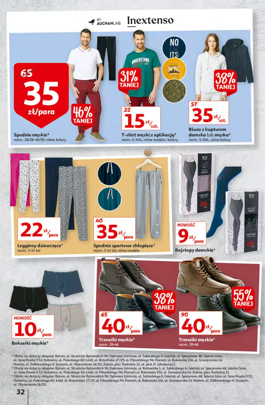 Gazetka promocyjna Auchan - przeNISKIE CENY z Maxi Pakami Hipermarkety - ważna 20.01 do 26.01.2022 - strona 32 - produkty: Acer, Bluza, Bluza z kapturem, Bokserki, Cars, Gin, Legginsy, Por, Rajstopy, Ser, Spodnie, Spodnie sportowe, Sport, T-shirt, Top