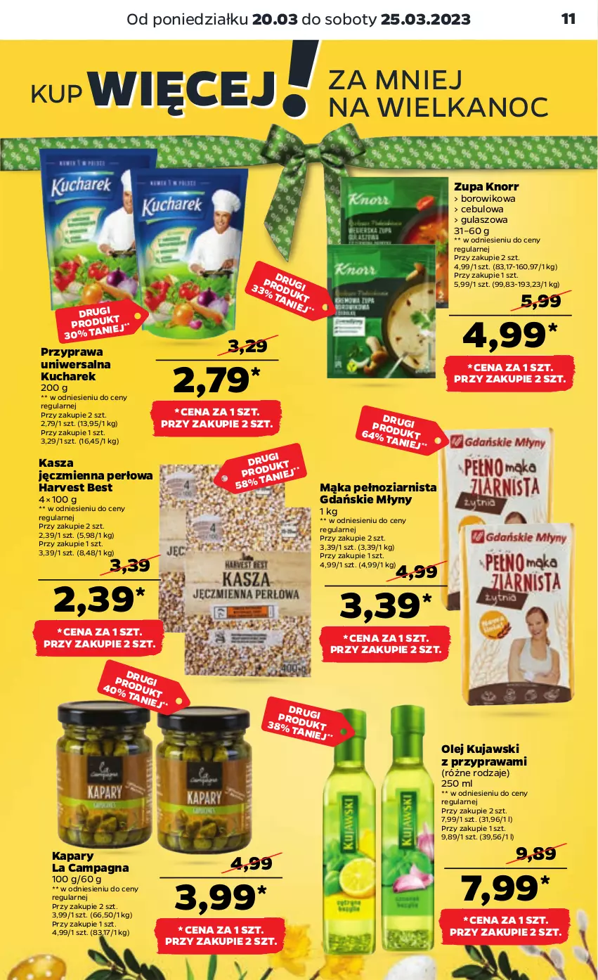 Gazetka promocyjna Netto - Artykuły spożywcze - ważna 20.03 do 25.03.2023 - strona 11 - produkty: Kapary, Kasza, Kasza jęczmienna, Knorr, Kucharek, Kujawski, Mąka, Olej, Przyprawa uniwersalna, Wiko, Zupa