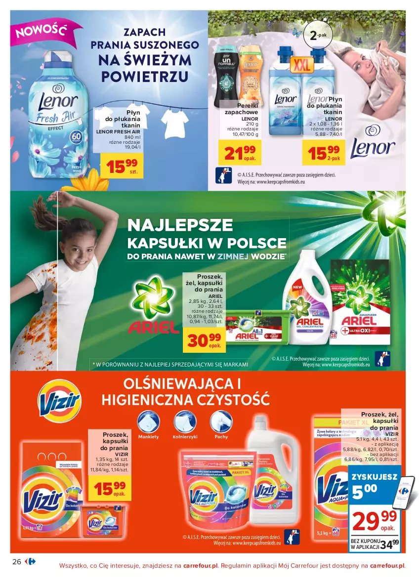 Gazetka promocyjna Carrefour - Gazetka Carrefour - ważna 28.06 do 10.07.2021 - strona 26 - produkty: Ariel, Kapsułki do prania, Lenor, Perełki zapachowe, Płyn do płukania, Vizir