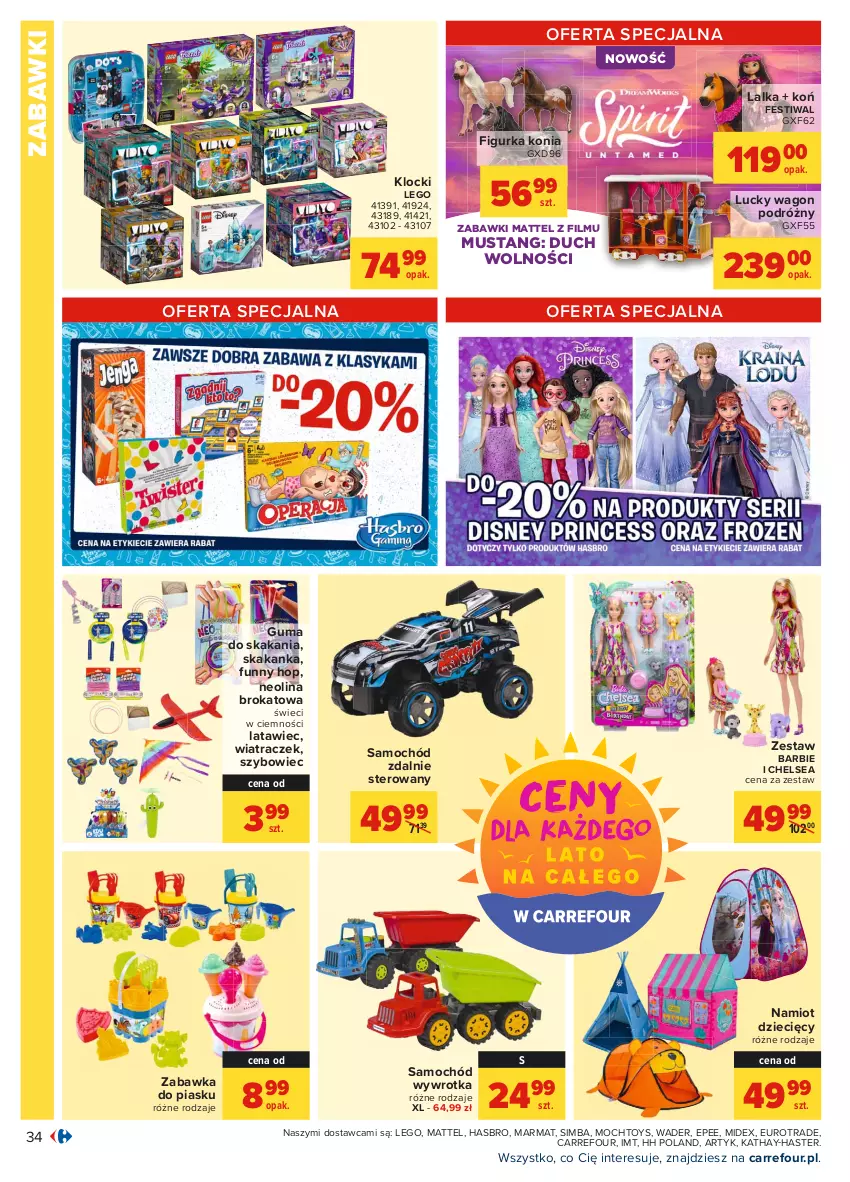 Gazetka promocyjna Carrefour - Gazetka Carrefour - ważna 28.06 do 10.07.2021 - strona 34 - produkty: Barbie, Dzieci, EPEE, Hasbro, Klocki, Lalka, LEGO, Mattel, Mus, Namiot, Samochód, Wywrotka, Zabawka