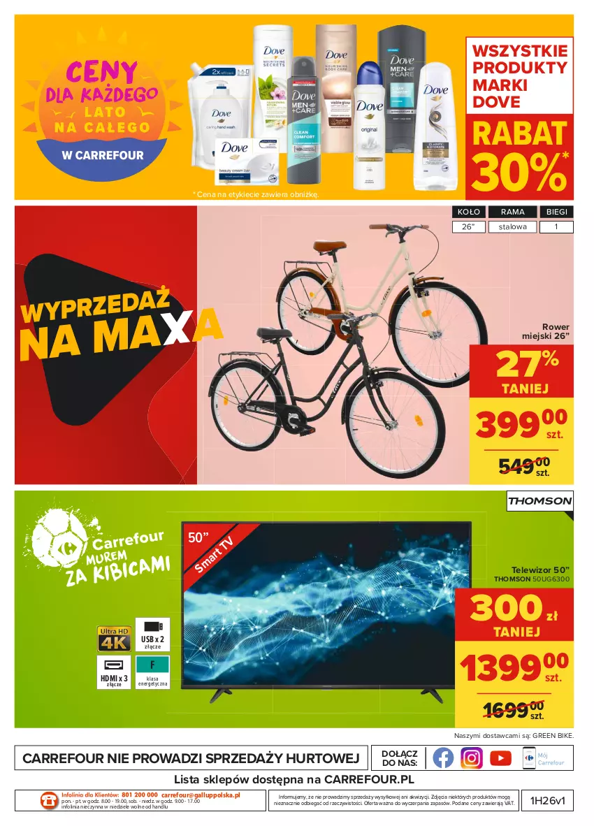 Gazetka promocyjna Carrefour - Gazetka Carrefour - ważna 28.06 do 10.07.2021 - strona 46 - produkty: Dove, O nas, Rama, Rower, Telewizor, Thomson