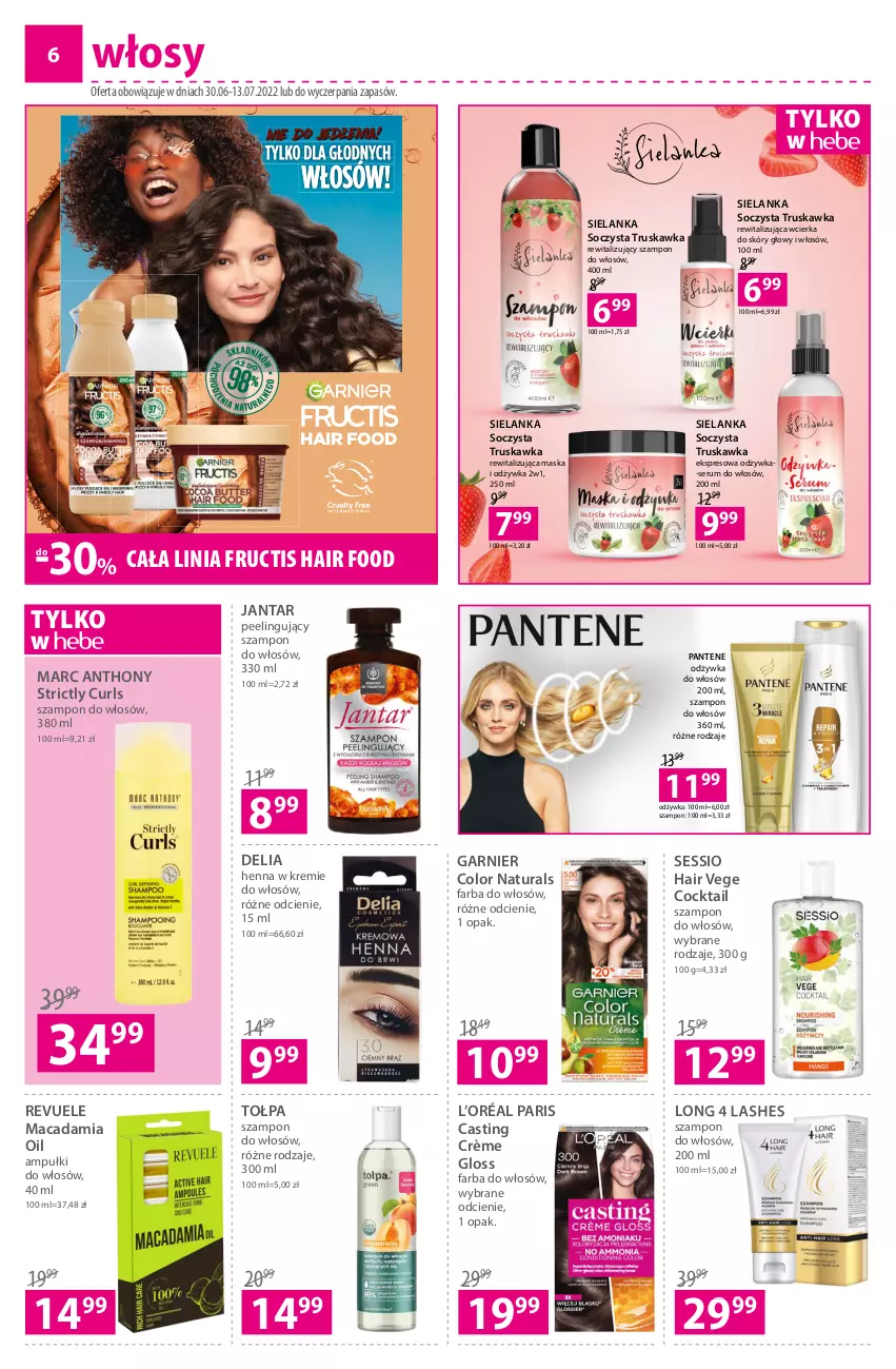 Gazetka promocyjna Hebe - Gazetka - ważna 30.06 do 13.07.2022 - strona 6 - produkty: Fa, Farba do włosów, Fructis, Garnier, L’Oréal, Long 4 Lashes, Maska, Odżywka, Pantene, Peeling, Revuele, Rum, Ser, Serum, Serum do włosów, SESSIO, Szampon, Tołpa