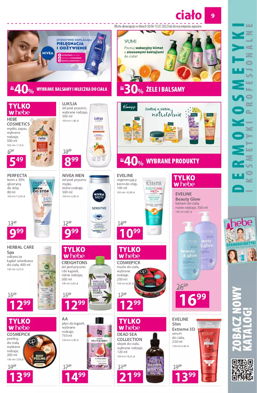 Gazetka promocyjna Hebe - Gazetka - ważna 30.06 do 13.07.2022 - strona 9 - produkty: Balsam do ciała, Eveline, Hebe Cosmetics, Krem do stóp, Luksja, Masło, Masło do ciała, Mydło, Nivea, Nivea Men, Olej, Olejek do ciała, Peeling, Perfecta, Płyn do kąpieli, Rum, Ser, Serum, Solan