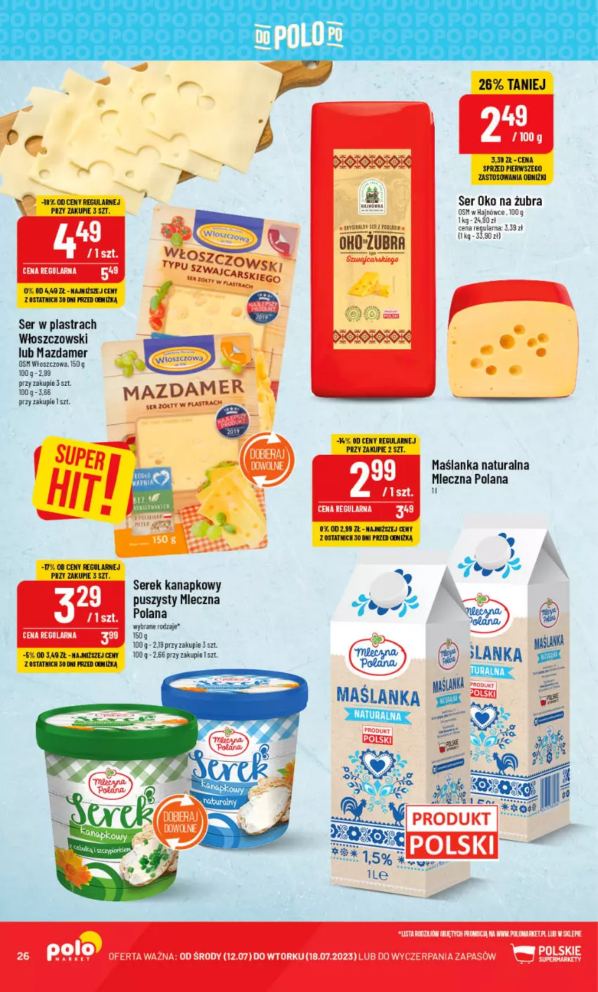 Gazetka promocyjna PoloMarket - Gazetka pomocyjna - ważna 12.07 do 18.07.2023 - strona 26 - produkty: Gin, Kret, LANA, Maślanka, Mazdamer, Ser, Serek, Serek kanapkowy, Włoszczowski