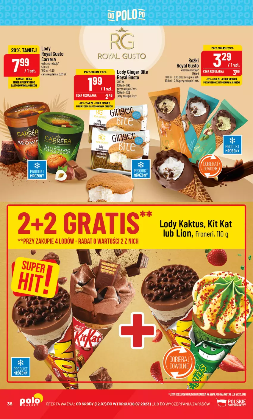 Gazetka promocyjna PoloMarket - Gazetka pomocyjna - ważna 12.07 do 18.07.2023 - strona 38 - produkty: Carrera, Gin, Kaktus, Kit Kat, Lion, Lody, Olej