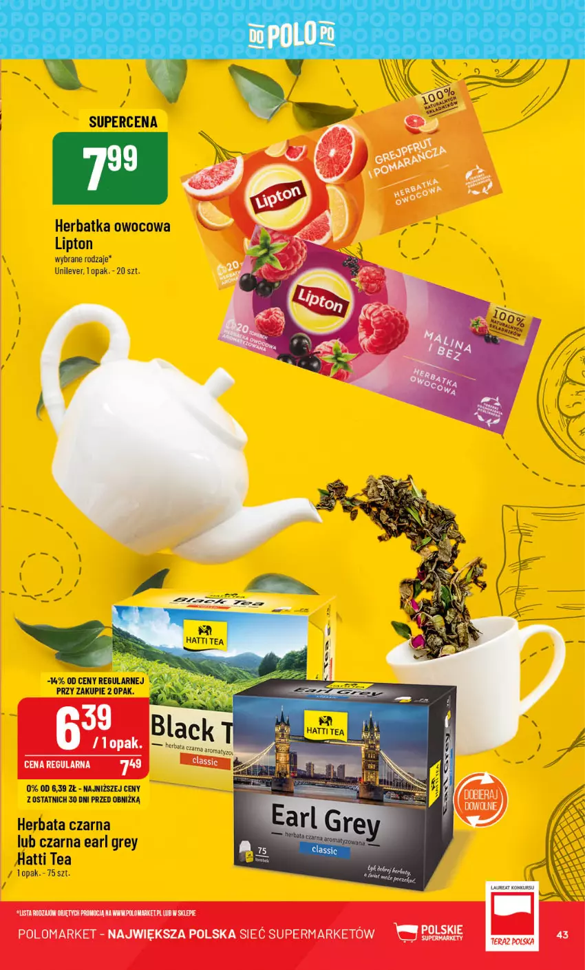 Gazetka promocyjna PoloMarket - Gazetka pomocyjna - ważna 12.07 do 18.07.2023 - strona 43 - produkty: Earl Grey, Herbata, Herbata czarna, Laur, Lipton