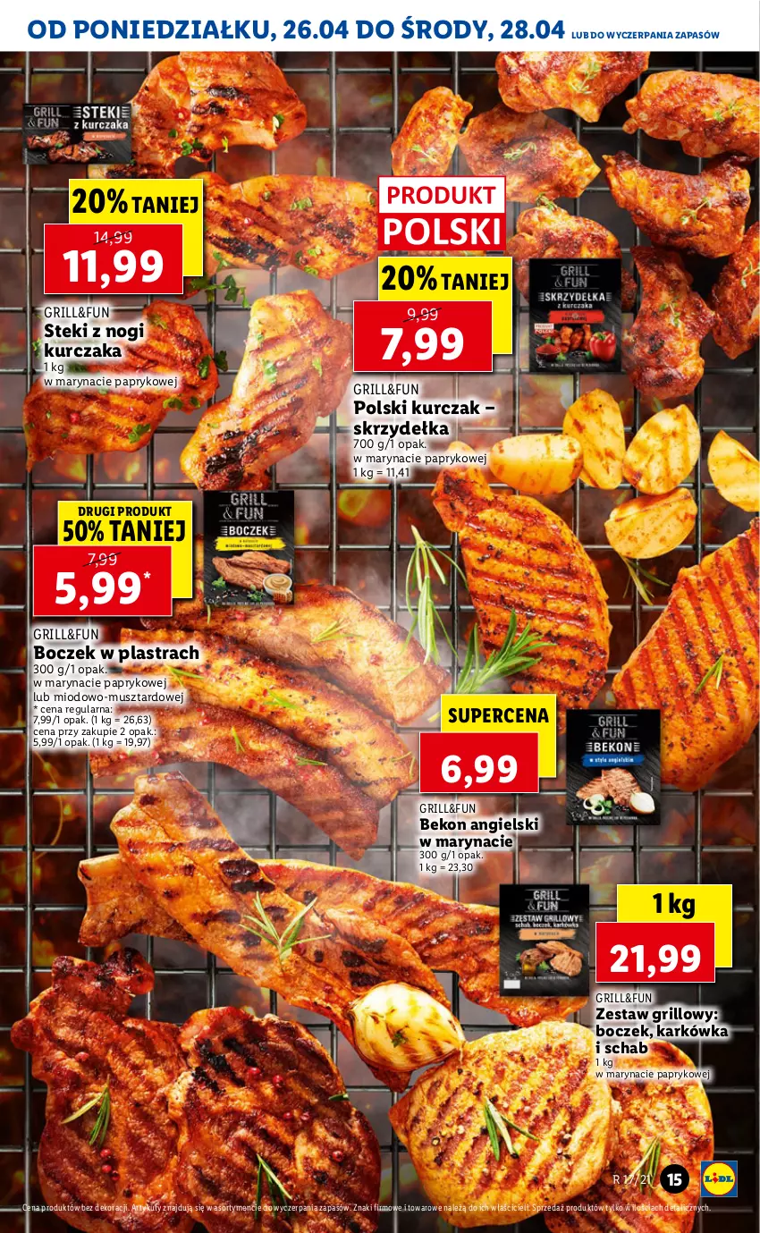 Gazetka promocyjna Lidl - GAZETKA - ważna 26.04 do 28.04.2021 - strona 15 - produkty: Beko, Boczek, Grill, Kurczak, Mus, Stek