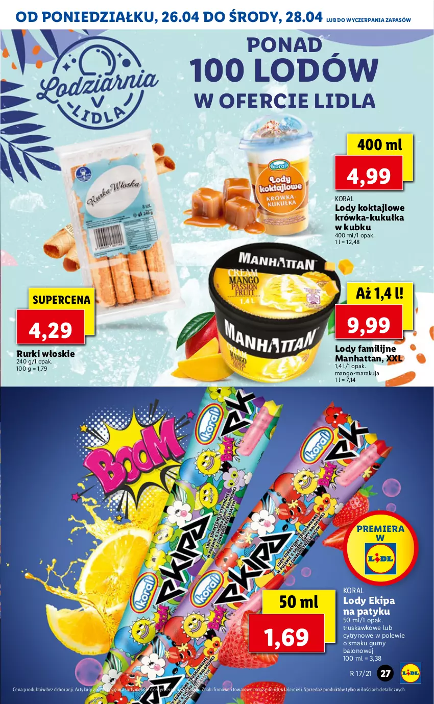 Gazetka promocyjna Lidl - GAZETKA - ważna 26.04 do 28.04.2021 - strona 27 - produkty: Fa, Lody, Mango, Rurki