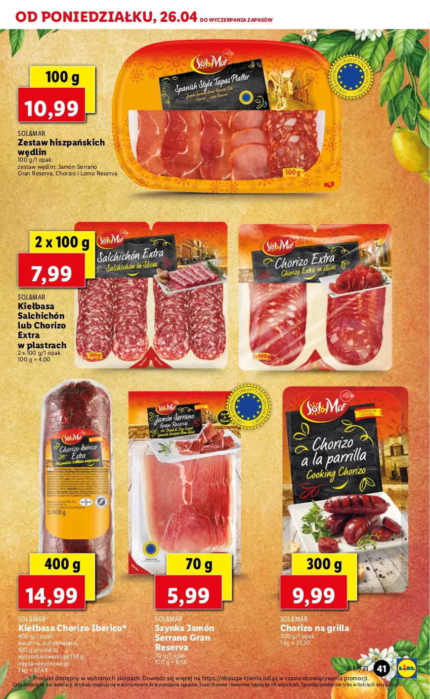 Gazetka promocyjna Lidl - GAZETKA - ważna 26.04 do 28.04.2021 - strona 41 - produkty: Gra, Grill, Jamón serrano, Kiełbasa, Ser, Szynka