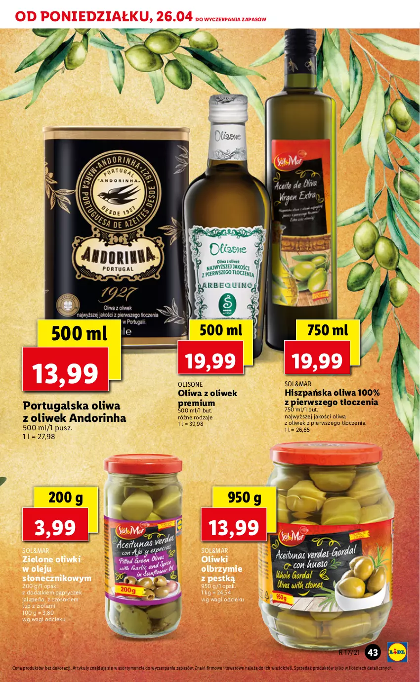 Gazetka promocyjna Lidl - GAZETKA - ważna 26.04 do 28.04.2021 - strona 43 - produkty: Olej, Oliwa z oliwek, Oliwki, Por, Wagi