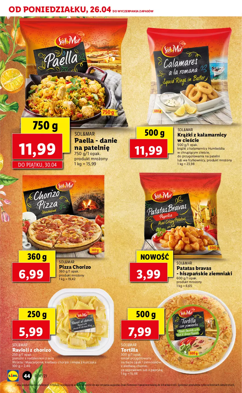 Gazetka promocyjna Lidl - GAZETKA - ważna 26.04 do 28.04.2021 - strona 44 - produkty: Kurczak, Mascarpone, Pizza, Ricotta, Ser, Szpinak, Tortilla, Ziemniaki