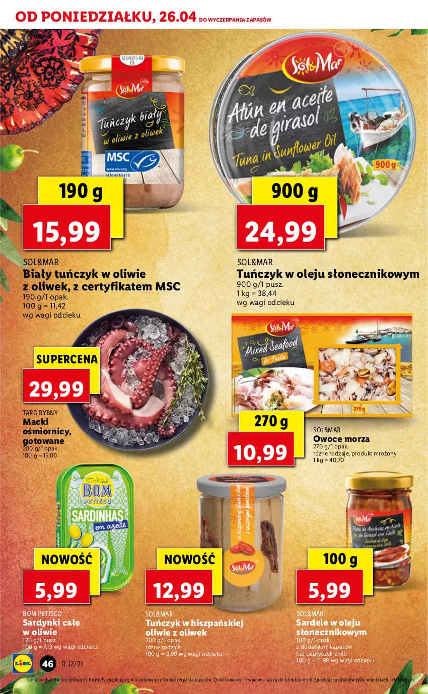 Gazetka promocyjna Lidl - GAZETKA - ważna 26.04 do 28.04.2021 - strona 46 - produkty: Olej, Owoce, Owoce morza, Sardynki, Tuńczyk, Wagi