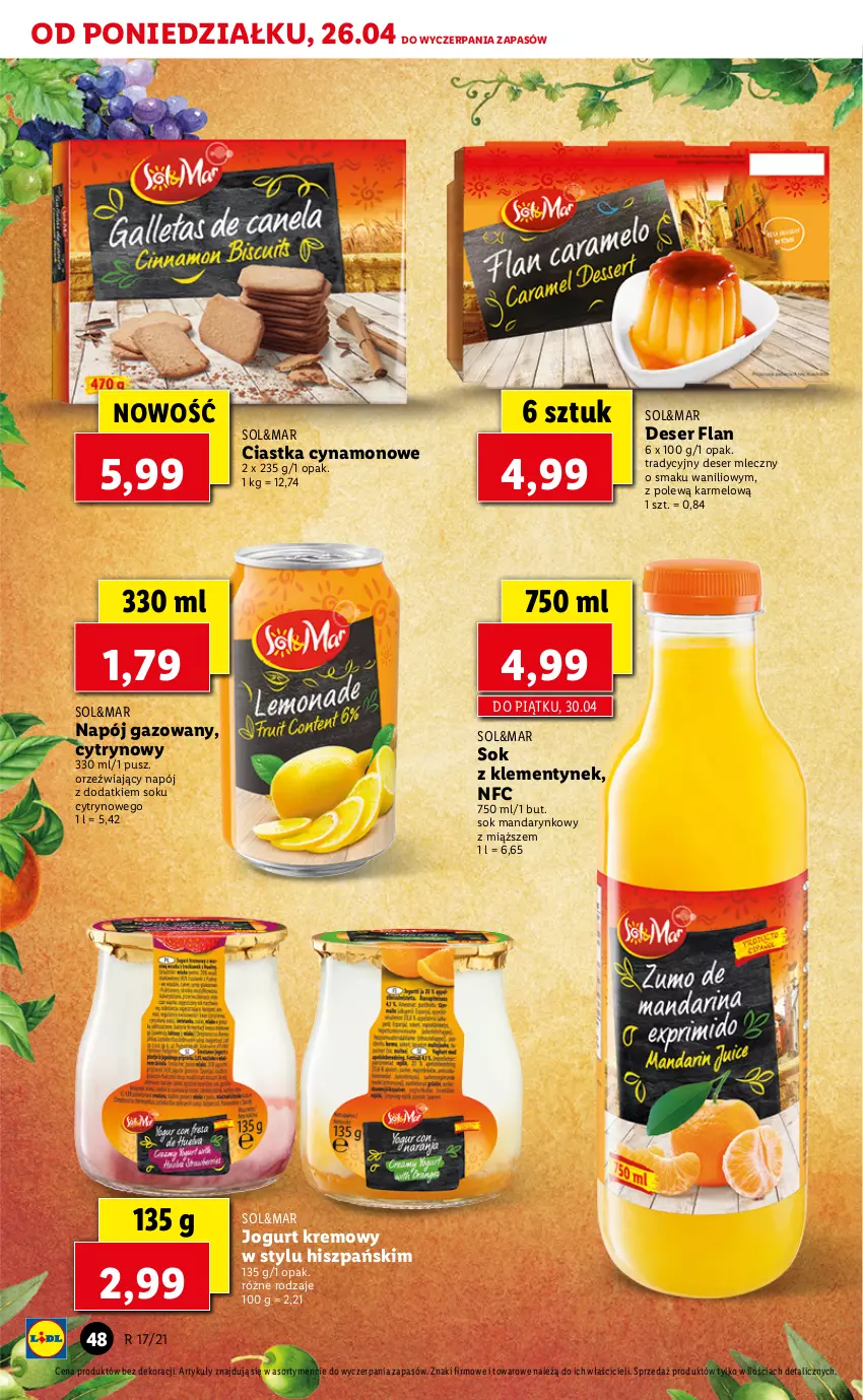 Gazetka promocyjna Lidl - GAZETKA - ważna 26.04 do 28.04.2021 - strona 48 - produkty: Ciastka, Deser, Deser mleczny, Jogurt, Napój, Napój gazowany, Ser, Sok