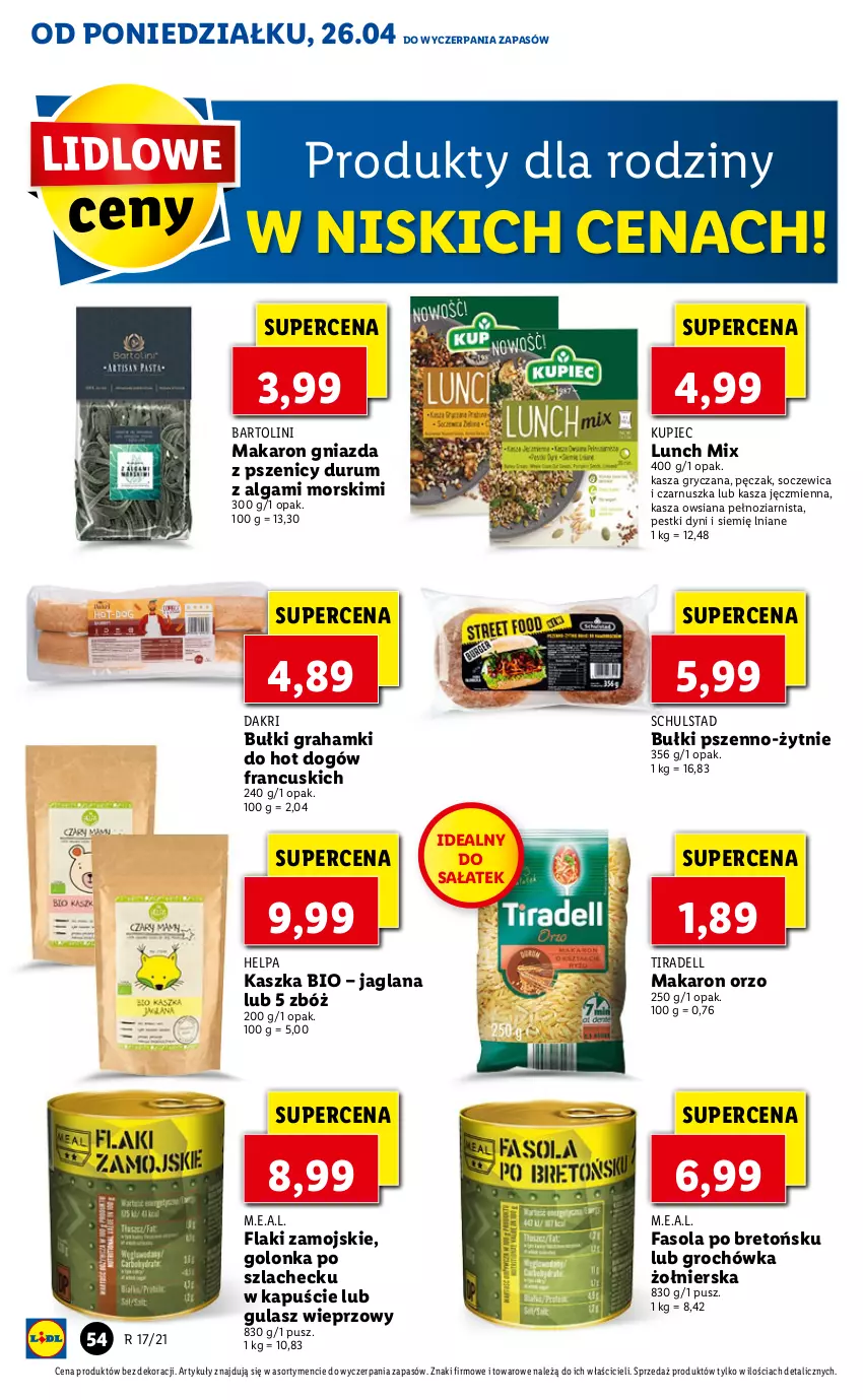 Gazetka promocyjna Lidl - GAZETKA - ważna 26.04 do 28.04.2021 - strona 54 - produkty: Dell, Fa, Fasola, Flaki, Gra, Groch, Gry, Hot dog, Kasza, Kasza gryczana, Kasza jęczmienna, Kupiec, LANA, LG, Makaron, Pestki dyni, Piec, Rum, Sałat