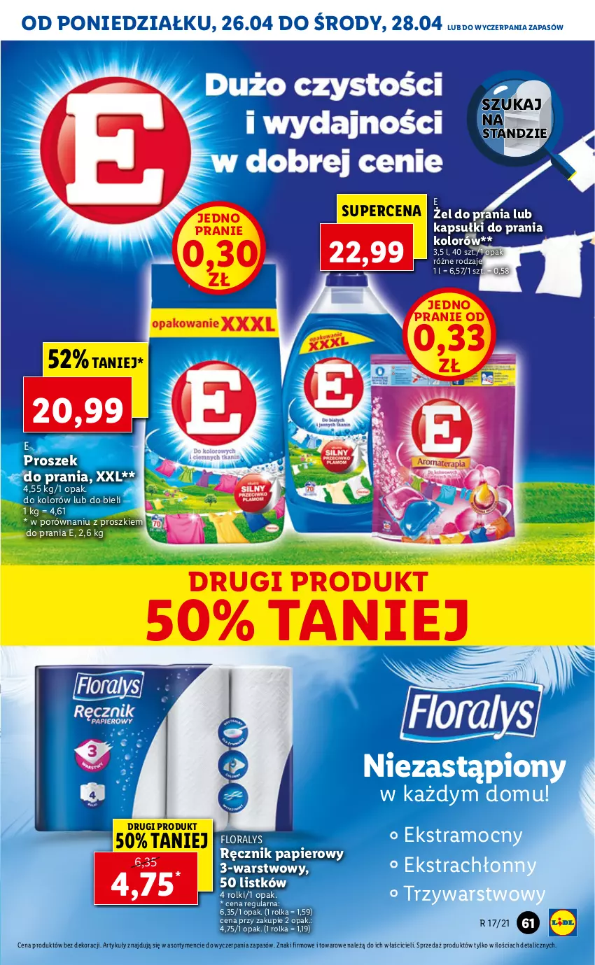 Gazetka promocyjna Lidl - GAZETKA - ważna 26.04 do 28.04.2021 - strona 61 - produkty: Flora, Kapsułki do prania, Papier, Por, Proszek do prania, Ręcznik, Rolki