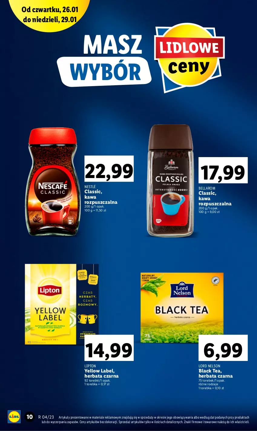 Gazetka promocyjna Lidl - GAZETKA - ważna 26.01 do 29.01.2023 - strona 10 - produkty: Bell, Bella, Herbata, Herbata czarna, Kawa, Kawa rozpuszczalna, Lack, Lipton, Nestlé, Torebka