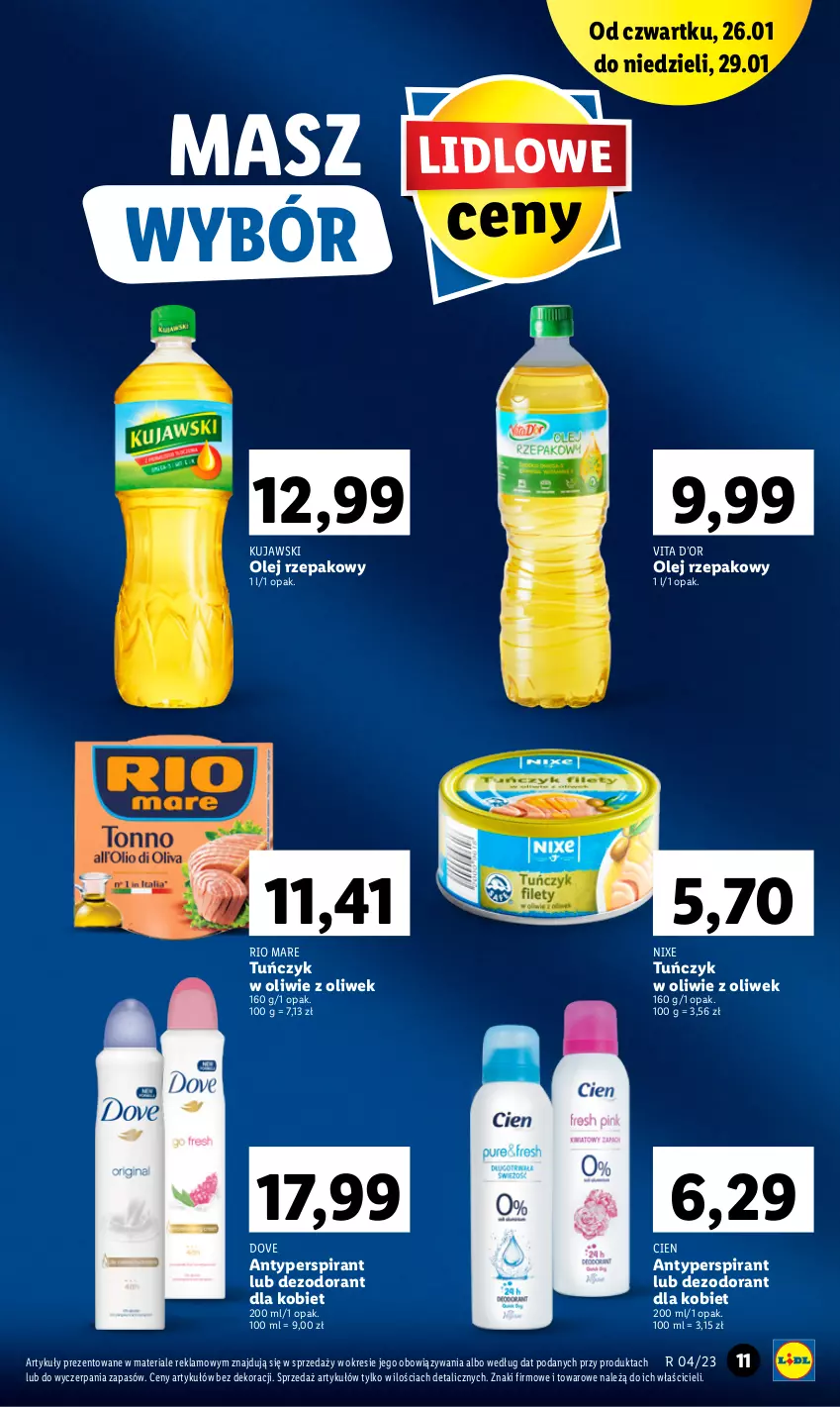 Gazetka promocyjna Lidl - GAZETKA - ważna 26.01 do 29.01.2023 - strona 11 - produkty: Antyperspirant, Dezodorant, Dove, Kujawski, Olej, Olej rzepakowy, Rio Mare, Tuńczyk