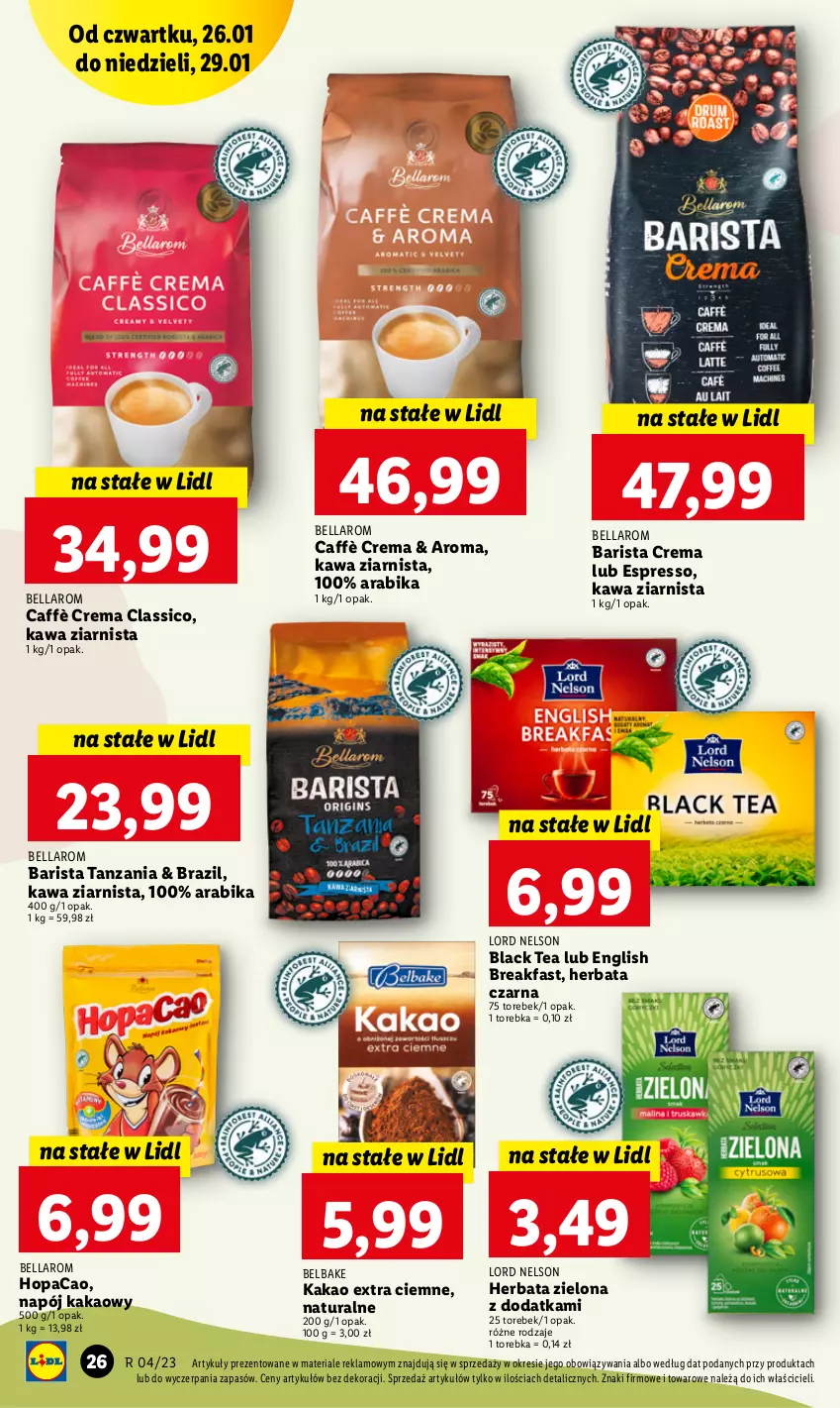 Gazetka promocyjna Lidl - GAZETKA - ważna 26.01 do 29.01.2023 - strona 28 - produkty: Bell, Bella, Fa, Herbata, Herbata czarna, Kakao, Kawa, Kawa ziarnista, Lack, Napój, Torebka