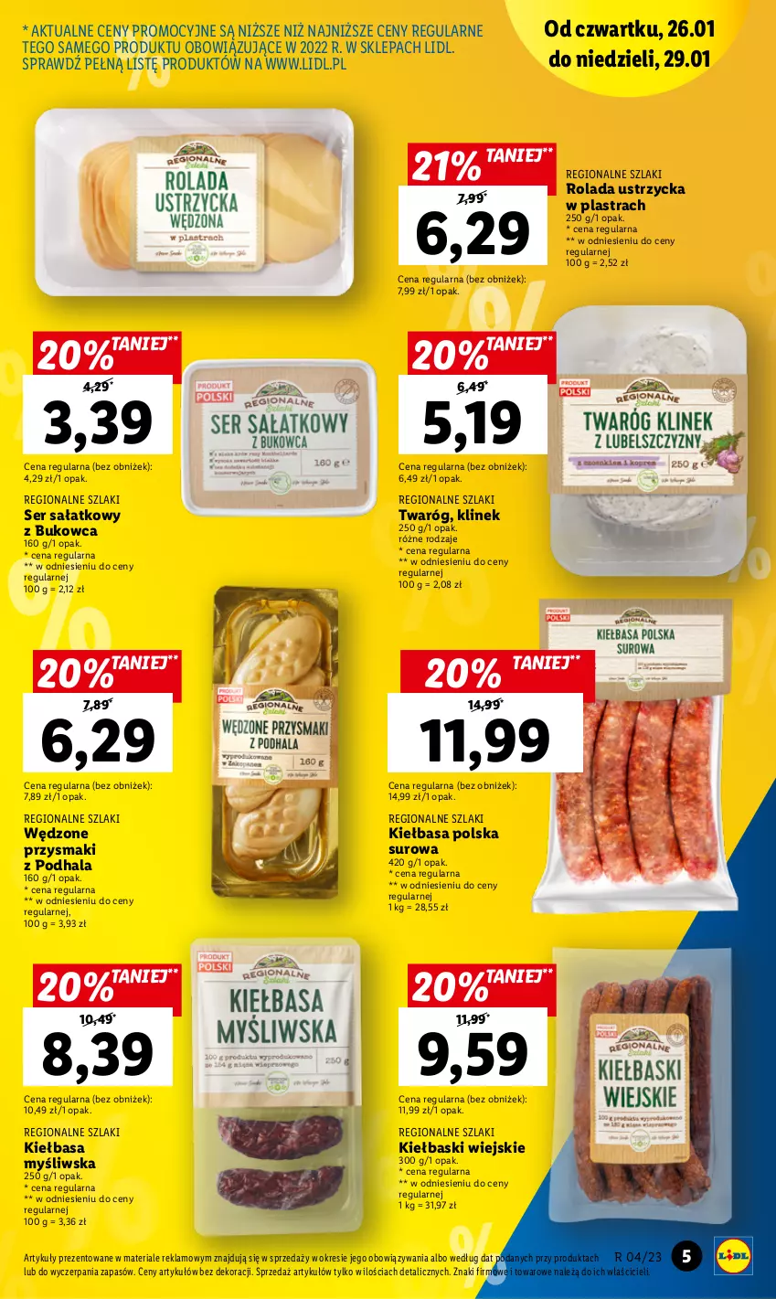 Gazetka promocyjna Lidl - GAZETKA - ważna 26.01 do 29.01.2023 - strona 5 - produkty: Kiełbasa, Przysmaki, Rolada, Rolada Ustrzycka, Sałat, Ser, Twaróg