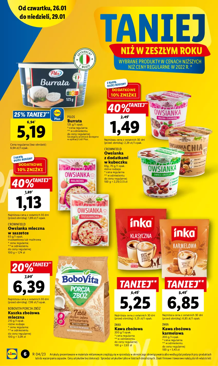 Gazetka promocyjna Lidl - GAZETKA - ważna 26.01 do 29.01.2023 - strona 6 - produkty: BoboVita, Burrata, Inka, Kawa, Kawa zbożowa, Owsianka, Pilos, Por