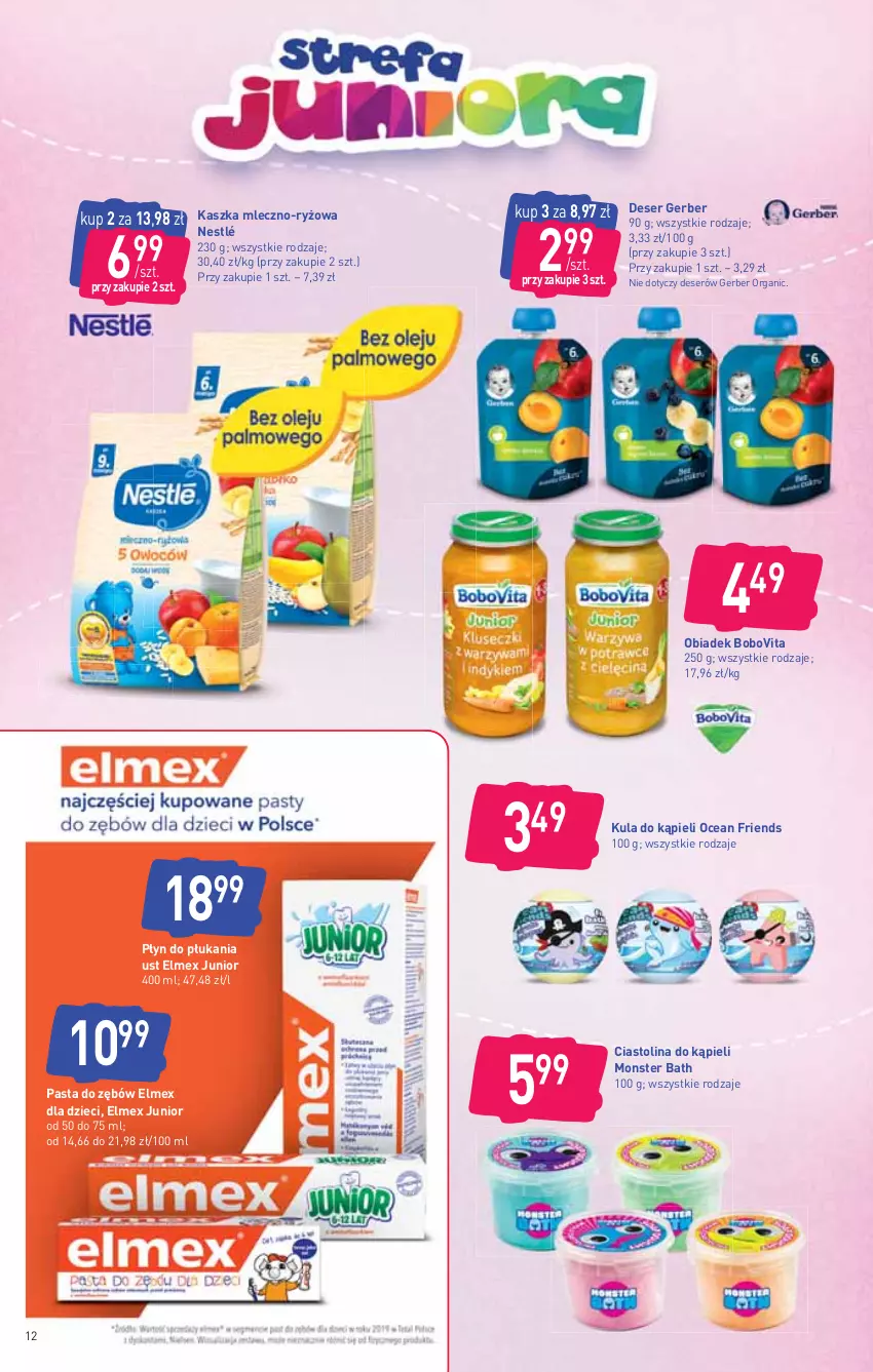 Gazetka promocyjna Stokrotka - Supermarket - ważna 15.04 do 21.04.2021 - strona 12 - produkty: BoboVita, Deser, Dzieci, Elmex, Gerber, Kula do kąpieli, Nestlé, Pasta do zębów, Płyn do płukania, Ryż, Ser