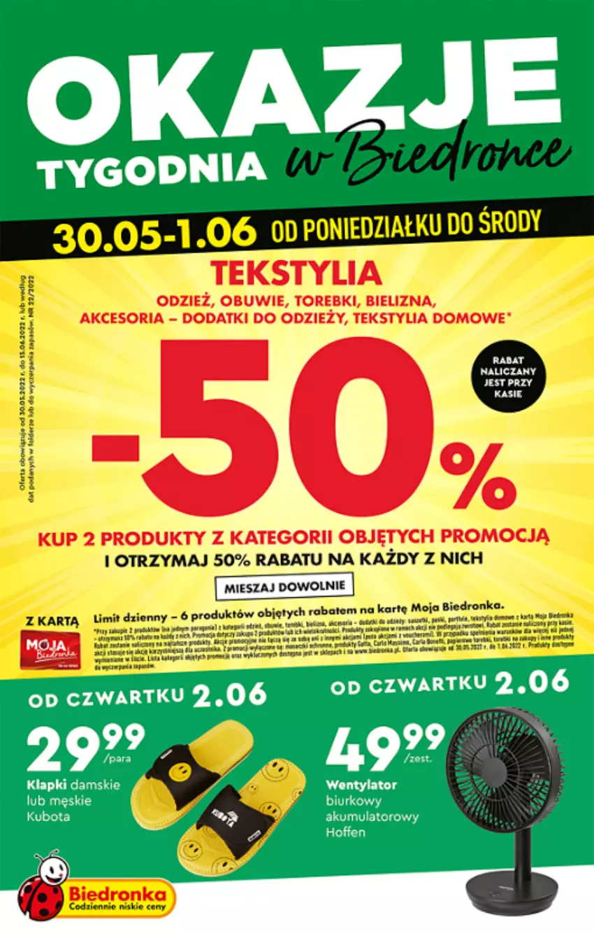 Gazetka promocyjna Biedronka - ważna 30.05 do 15.06.2022 - strona 1 - produkty: Akumulator, Biurko, Dron, Fa, Gra, Klapki, Por, Stek