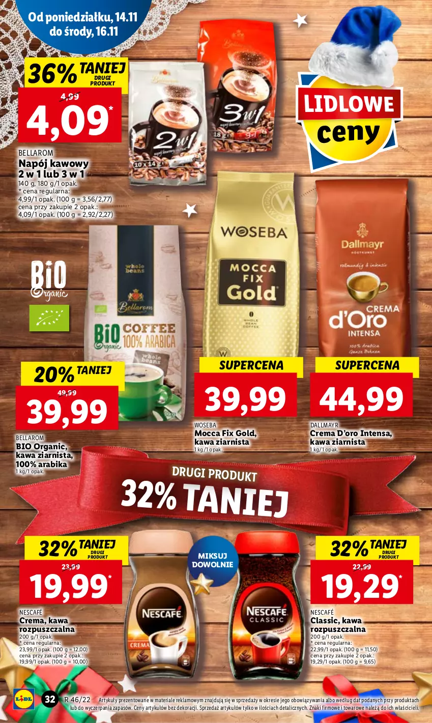 Gazetka promocyjna Lidl - GAZETKA - ważna 14.11 do 16.11.2022 - strona 42 - produkty: Bell, Bella, Dallmayr, Kawa, Kawa rozpuszczalna, Kawa ziarnista, Mocca Fix Gold, Napój, Nescafé, Woseba