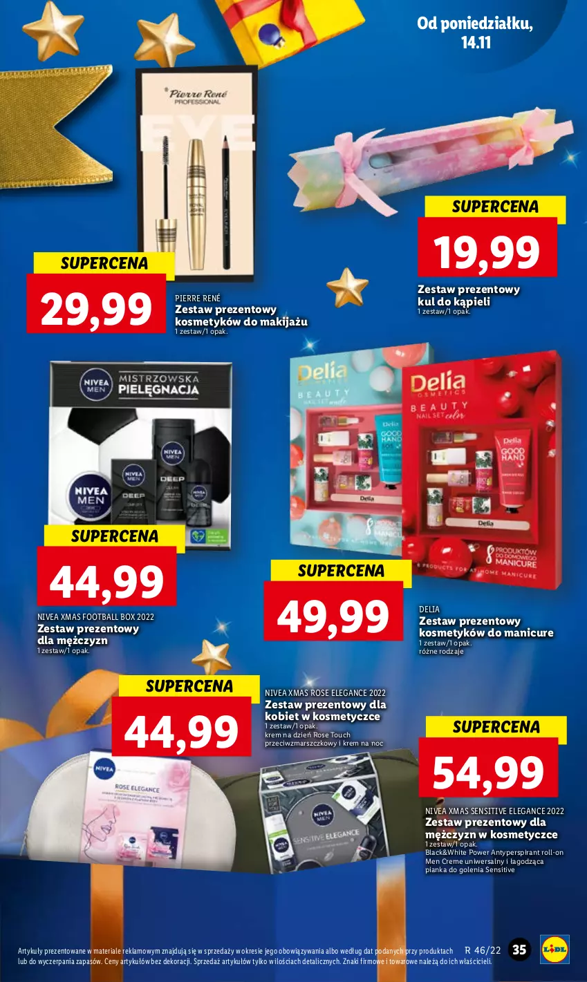 Gazetka promocyjna Lidl - GAZETKA - ważna 14.11 do 16.11.2022 - strona 45 - produkty: Antyperspirant, Krem na dzień, Krem na noc, Lack, Makijaż, Mars, Nivea, Pianka do golenia, Pierre René, Zestaw prezentowy