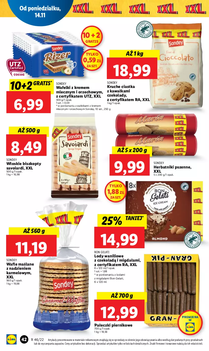 Gazetka promocyjna Lidl - GAZETKA - ważna 14.11 do 16.11.2022 - strona 52 - produkty: Biszkopty, Ciastka, Gra, Herbatniki, Kawa, Lody, Piernik, Por, Wafle