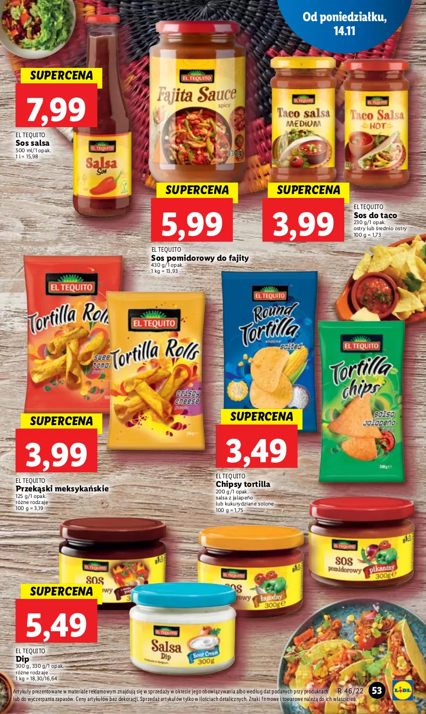 Gazetka promocyjna Lidl - GAZETKA - ważna 14.11 do 16.11.2022 - strona 63 - produkty: Chipsy, Fa, Salsa, Sos, Sos pomidorowy, Tortilla