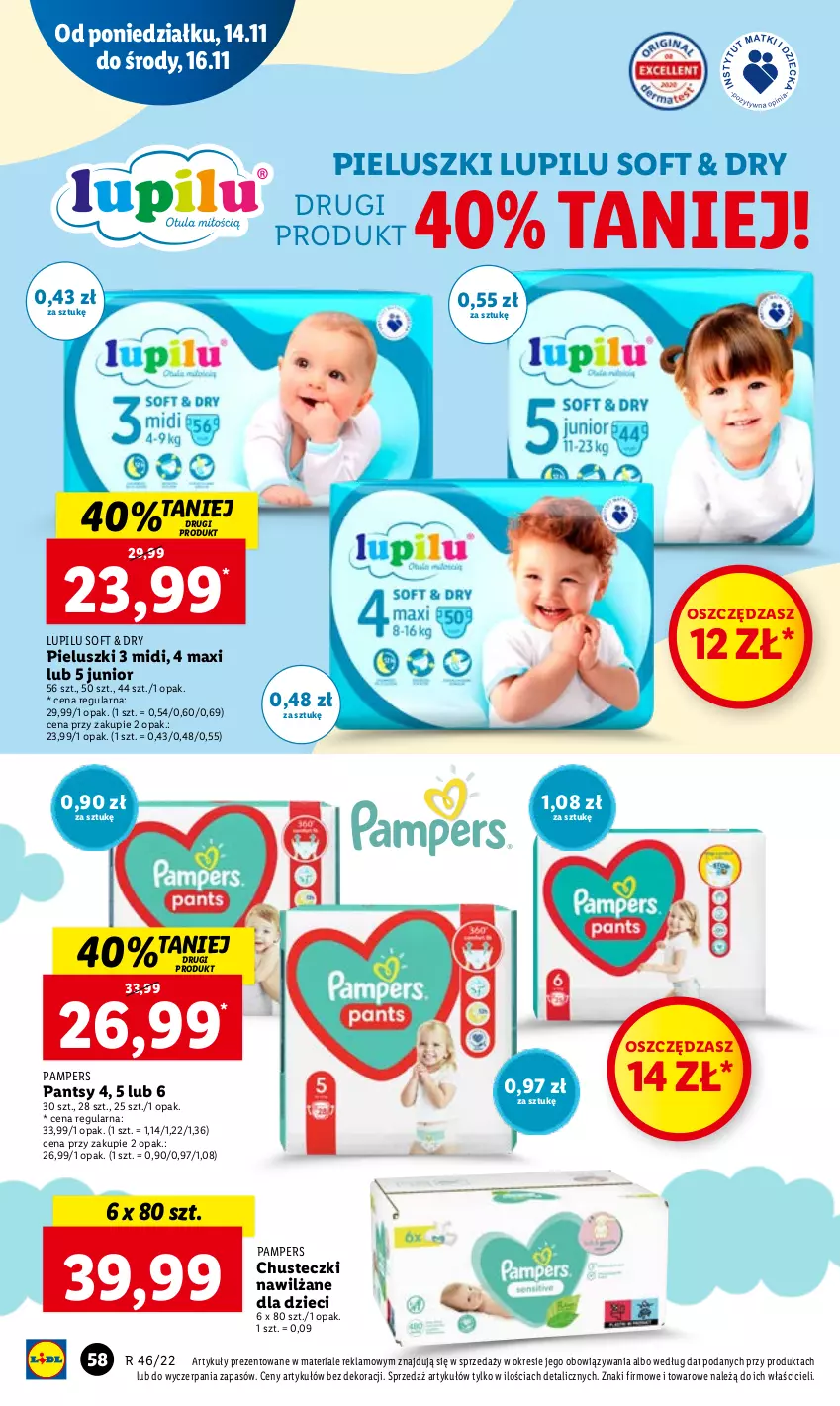 Gazetka promocyjna Lidl - GAZETKA - ważna 14.11 do 16.11.2022 - strona 68 - produkty: Chusteczki, Dzieci, Pampers