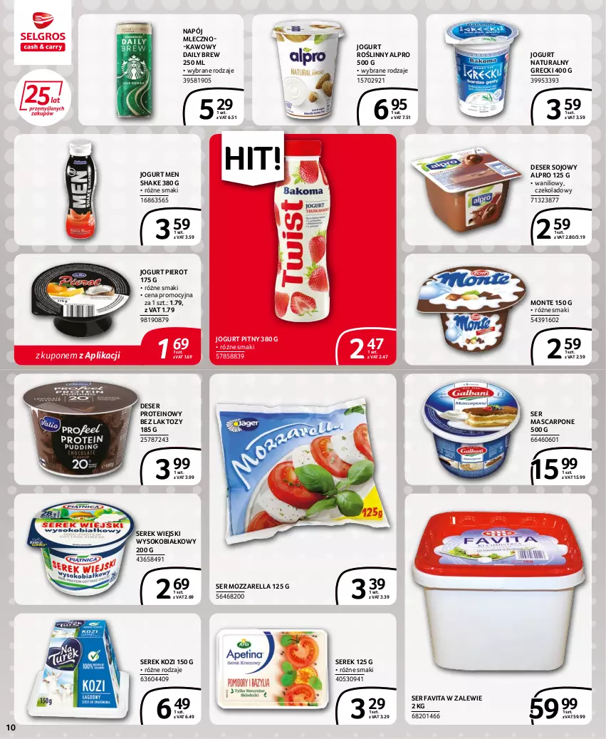 Gazetka promocyjna Selgros - Extra Oferta - ważna 14.07 do 27.07.2022 - strona 10 - produkty: Alpro, Deser, Fa, Favita, Jogurt, Jogurt naturalny, Jogurt pitny, Mascarpone, Monte, Mozzarella, Napój, Ser, Serek, Serek wiejski, Sok