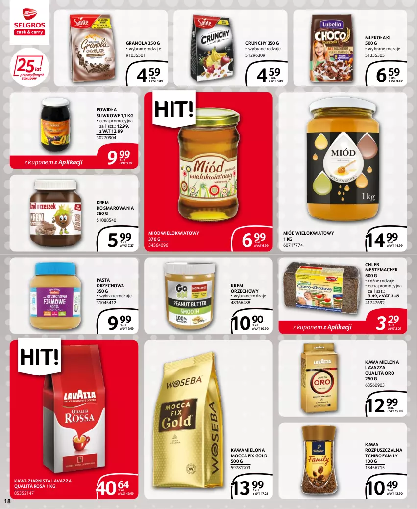 Gazetka promocyjna Selgros - Extra Oferta - ważna 14.07 do 27.07.2022 - strona 18 - produkty: Chleb, Fa, Gra, Granola, Kawa, Kawa mielona, Kawa rozpuszczalna, Kawa ziarnista, Krem orzechowy, Lavazza, Miód, Mleko, Mocca Fix Gold, Tchibo, Tchibo Family