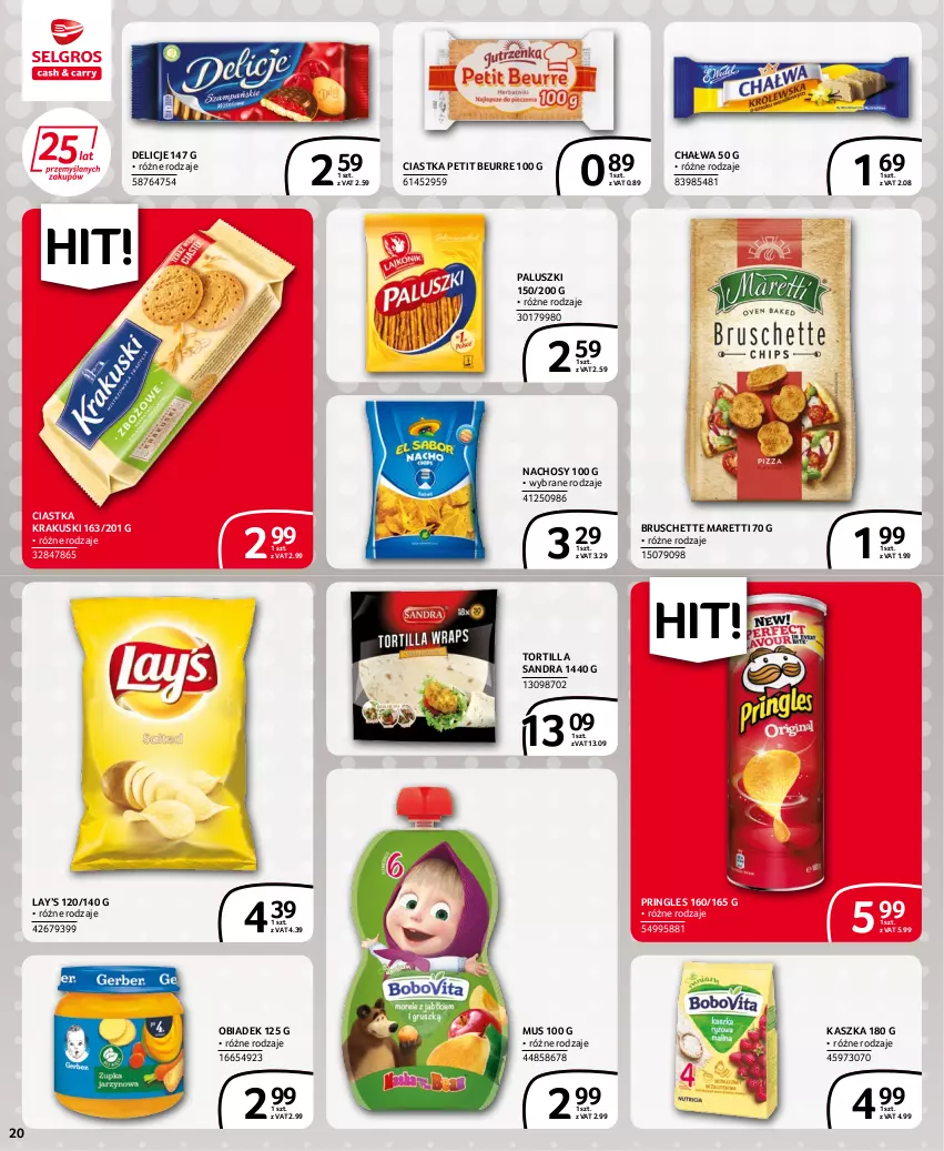 Gazetka promocyjna Selgros - Extra Oferta - ważna 14.07 do 27.07.2022 - strona 20 - produkty: Bruschette, Chałwa, Ciastka, Delicje, Krakus, Krakuski, Lay’s, Mus, Pringles, Tortilla