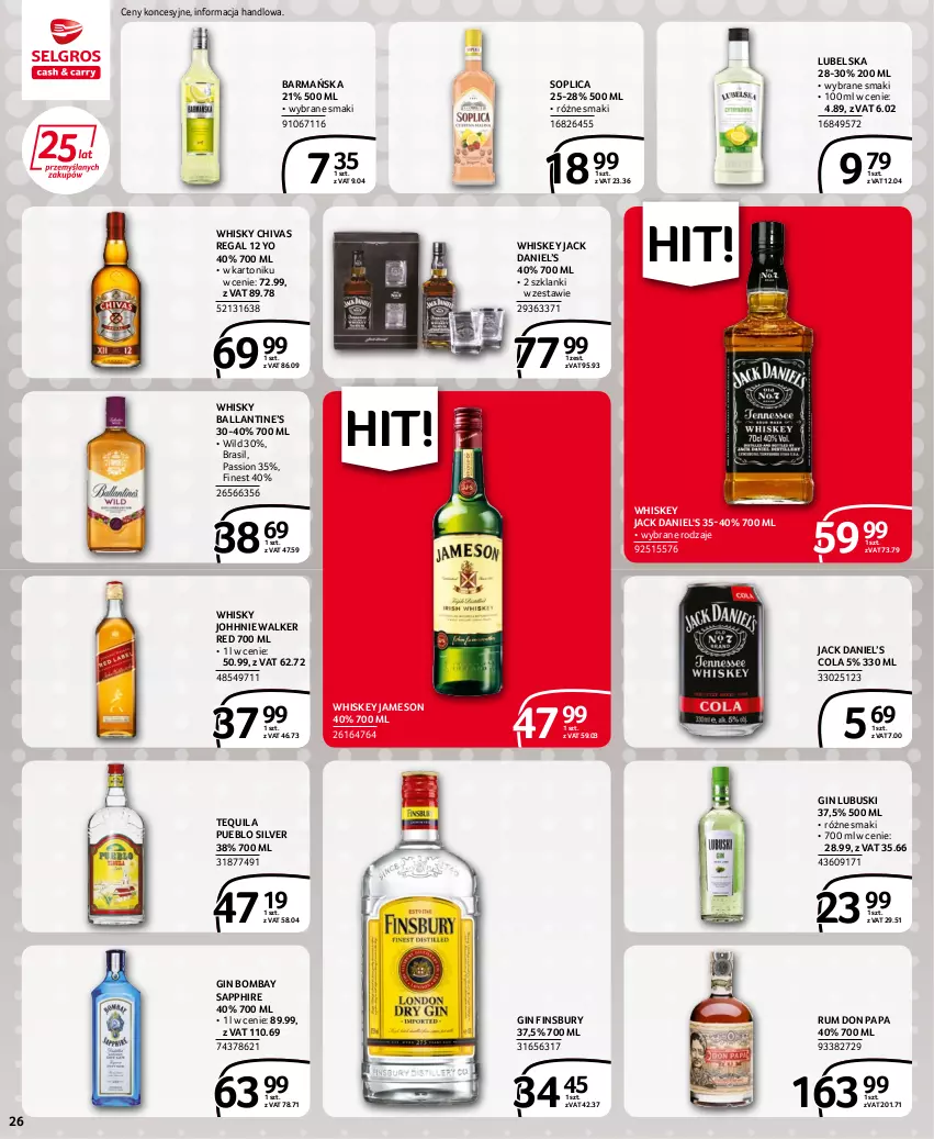 Gazetka promocyjna Selgros - Extra Oferta - ważna 14.07 do 27.07.2022 - strona 26 - produkty: Gin, Jack Daniel's, Jameson, Lanki, Rum, Soplica, Tequila, Tonik, Whiskey, Whisky